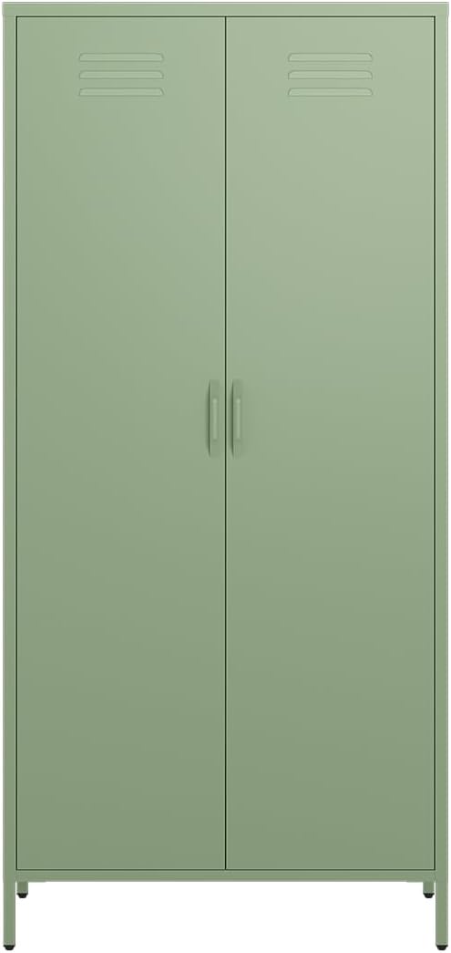 skølm Atria Kleiderschrank Metall – Metallschrank mit 6 Fächern & 2 Kleiderstangen – Garderobenschrank in Mintgrün – Metallkleiderschrank 80 cm breit – Schlafzimmerschrank – Industrial Schrank Flur