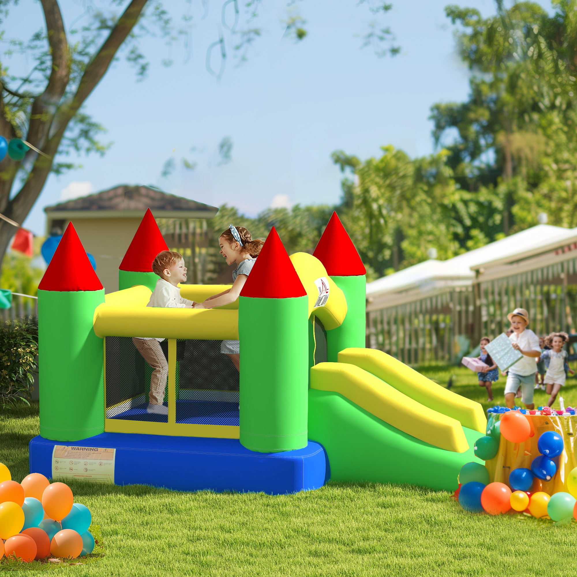 Springkasteel met Glijbaan en Veiligheidsnet, tot 100 kg, 3-10 jaar, 300x180x160cm