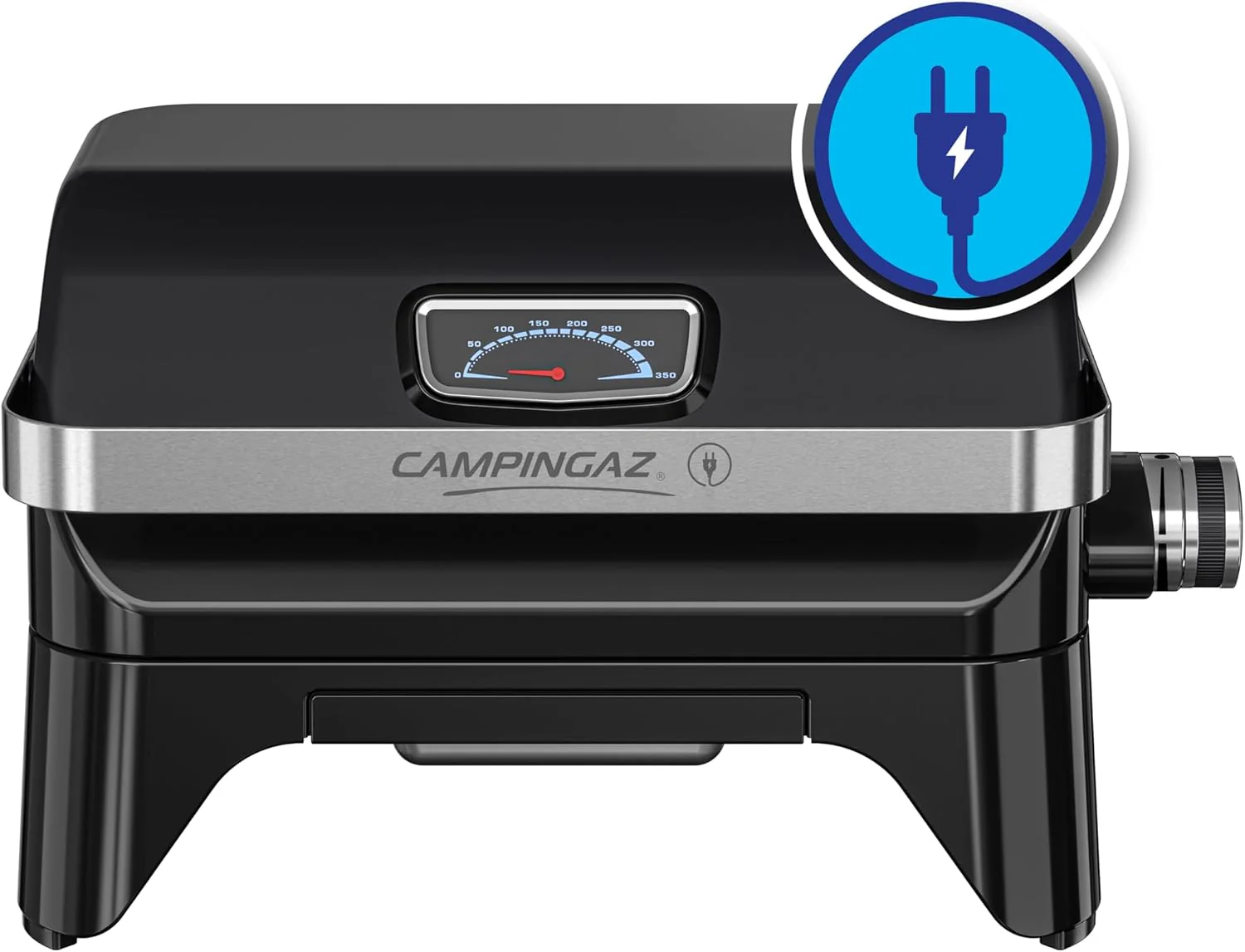 Campingaz Grill Attitude2go, gasbarbecue & elektrische barbecue, tafelbarbecue, draagbare balkon-, campingbarbecue, met deksel, thermometer en gietijzeren grillrooster, werkt op gas of elektriciteit