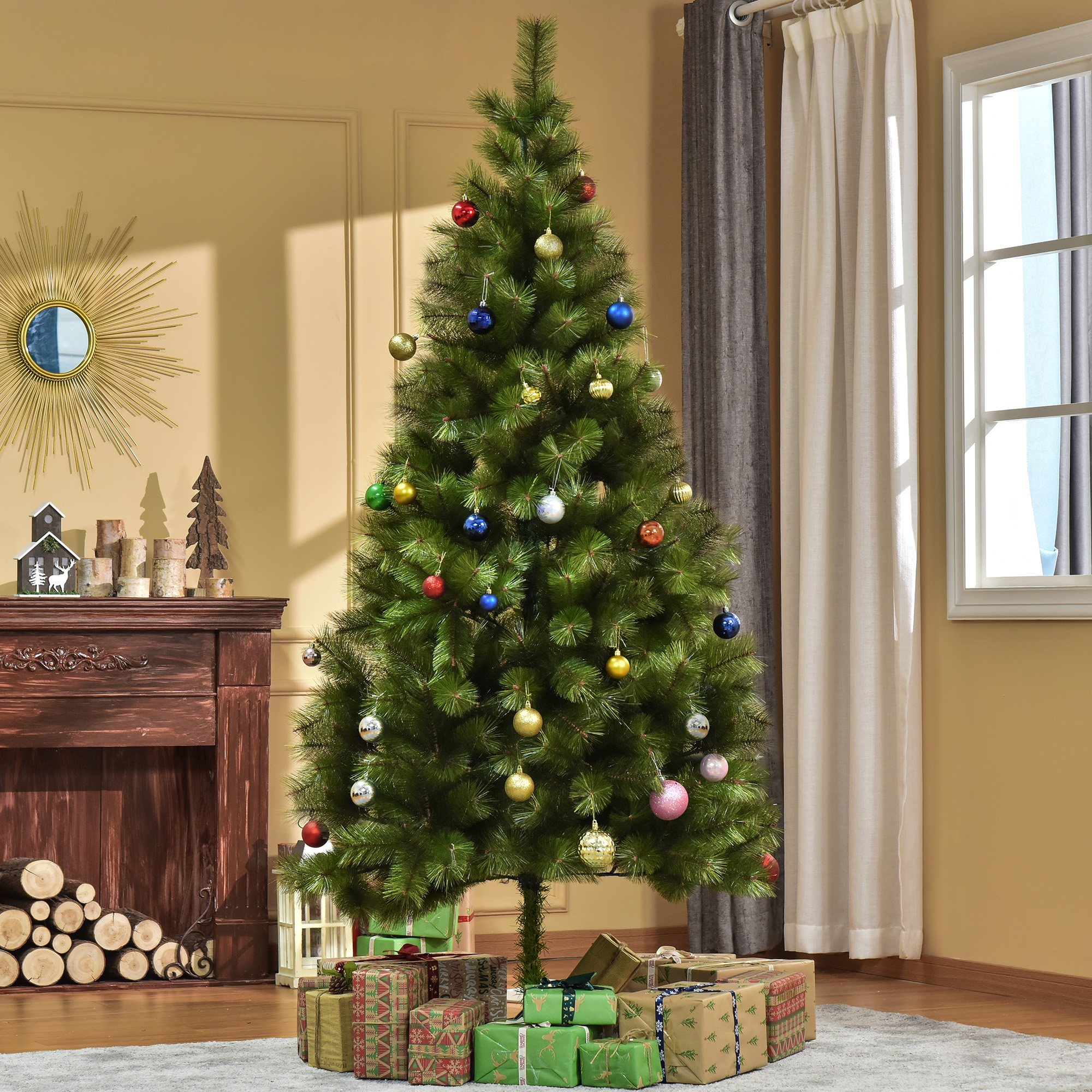 Kunstkerstboom 2,1 m kerstboom dennenboom 505 takken dichte takken eenvoudig te monteren authentieke kerstboom met metalen standaard PET metaal groen ? 90 x 210 cm