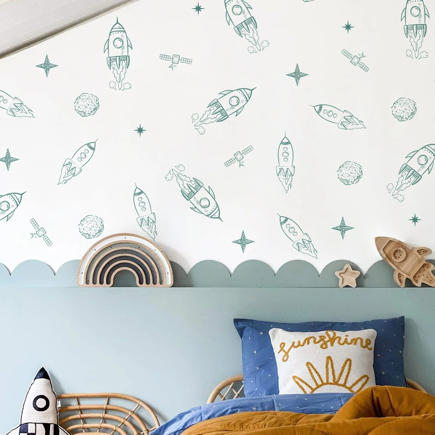 Space Rocket Wall Stickers, Planet and Star Wall Decals for Boys Baby Room