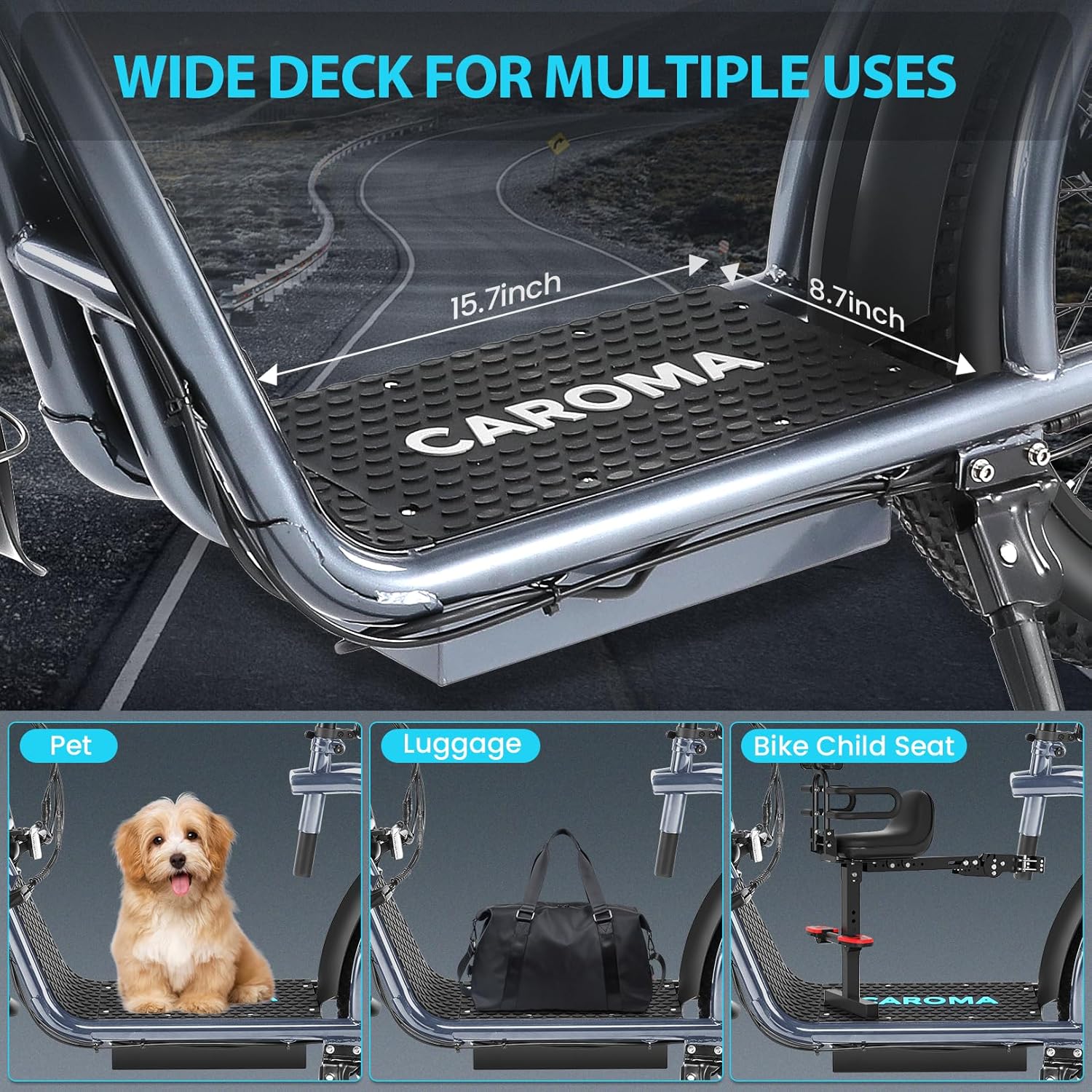 Caroma Peak 800W Foldable Adult Electric Scooter with 20-inch Wide Tires, 48V Battery, Basket, and Adjustable Seat