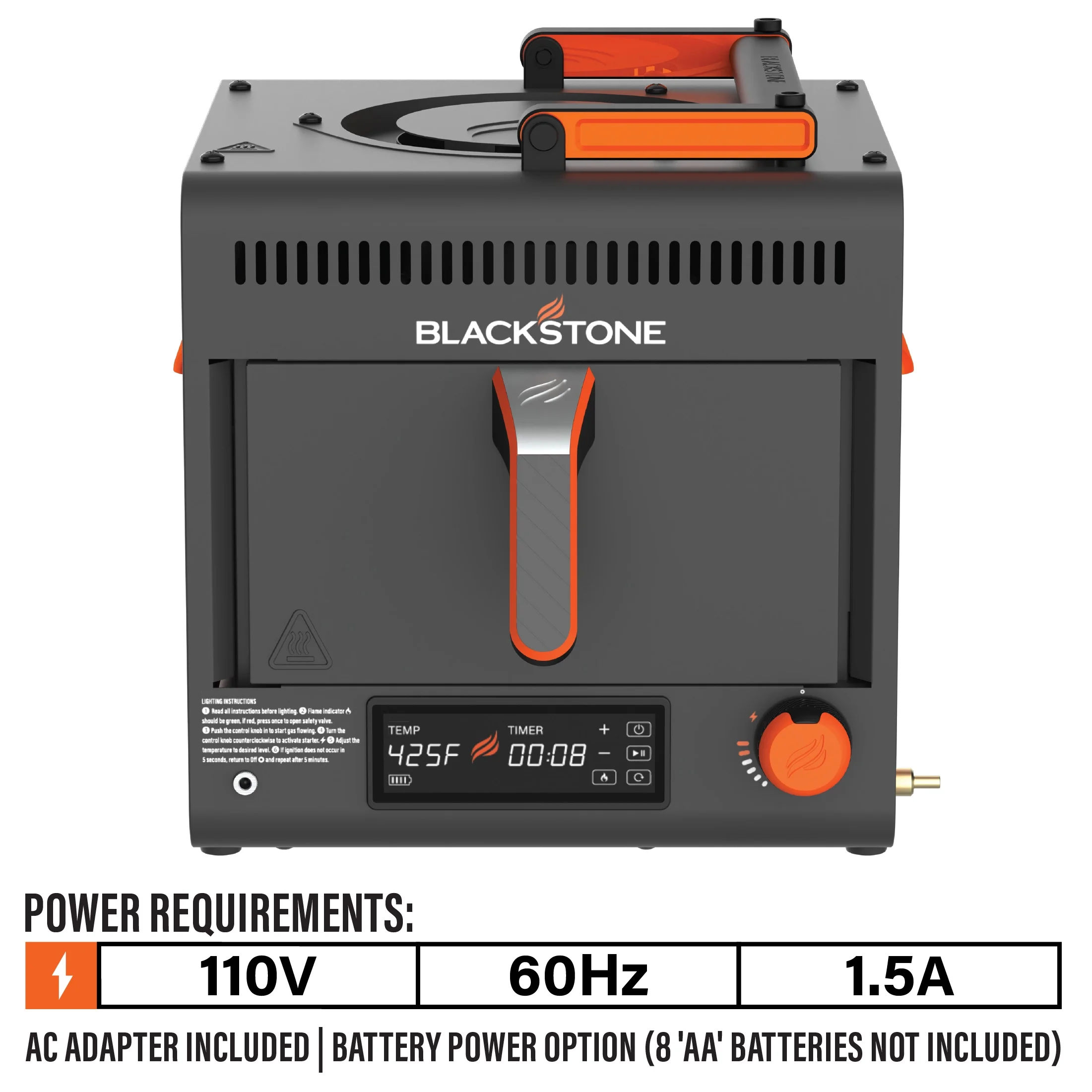 Blackstone Adventure Ready Portable Propane Air Fryer, 4 Quart, Gray & Orange, 18W, 3ft Cord