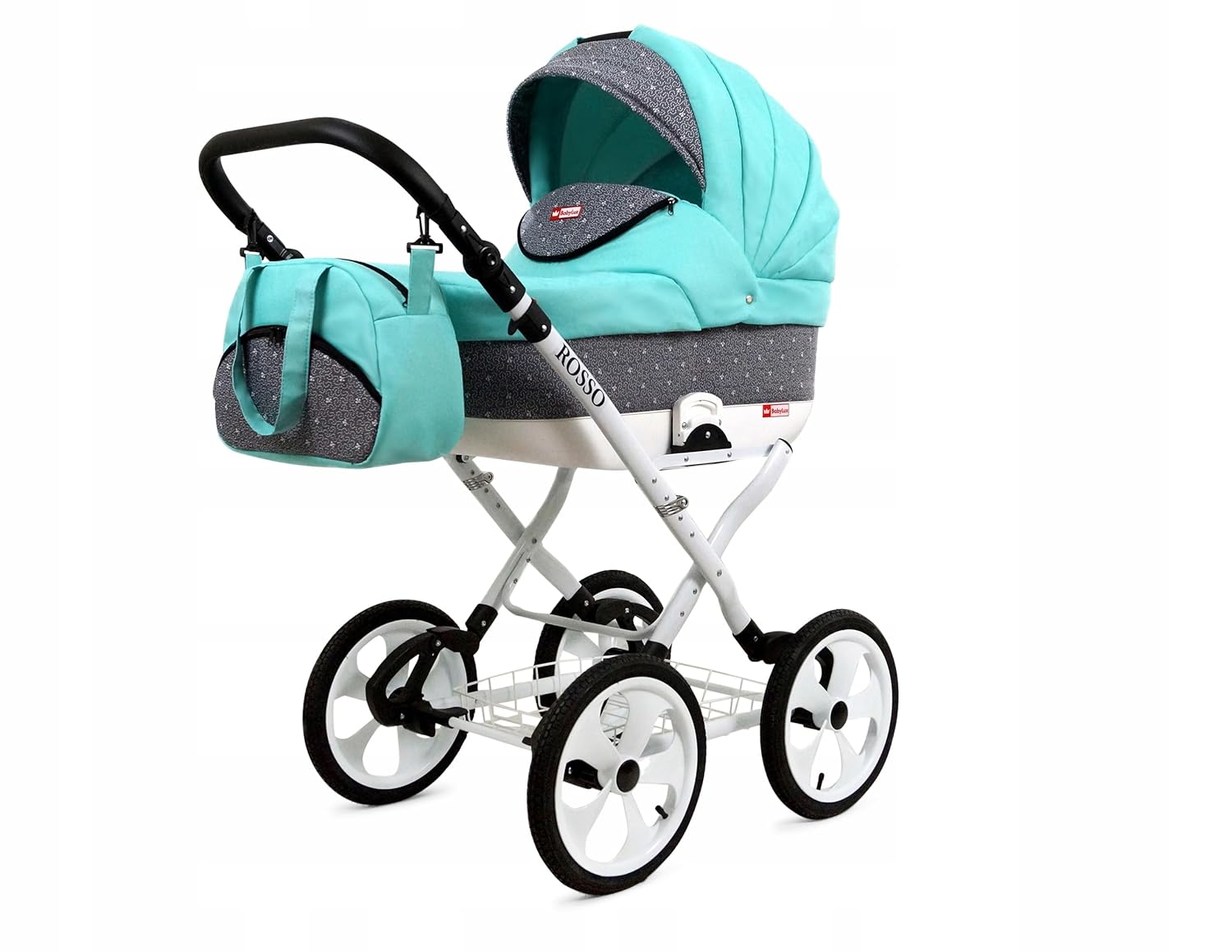 BabyLux® Bambimo Kinderwagen Set 2 in 1 - Rosso - incl. Babywanne, Buggy Sportsitz - Kinderwagenset - Kombikinderwagen mit Wickeltasche, Regenschutz, Moskitonetz, Cupholder usw.