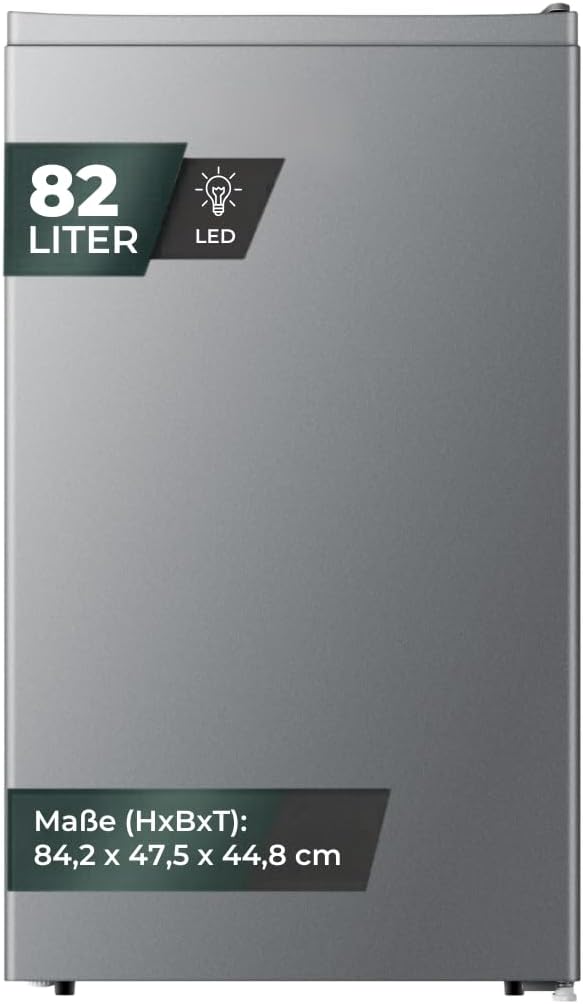 YUNA Kühlschrank SEREBRO E mit Fresh Zone/ 94L Nutzinhalt/Vollraumkühlschrank/ 84 cm hoch/ 86 kWh/Jahr/Türanschlag wechselbar/Leiser Betrieb 36 dB/Silbern