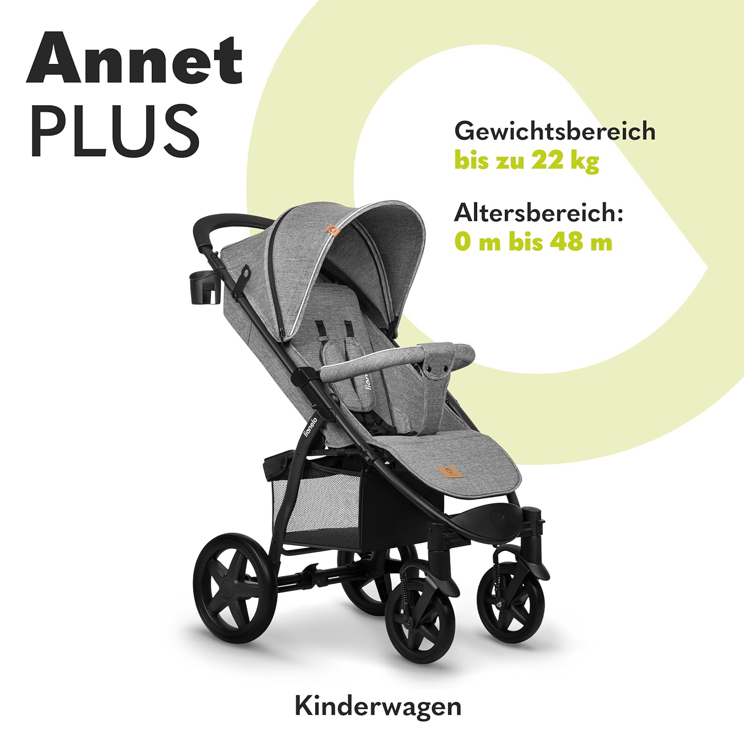 LIONELO Annet Plus Buggy bis 22 kg mit Liegefunktion, Kinderwagen klein zusammenklappbar mit Zubehör, Eva-Schaum-Räder, Moskitonetz, Fußdecke Getränkehalter, Korb