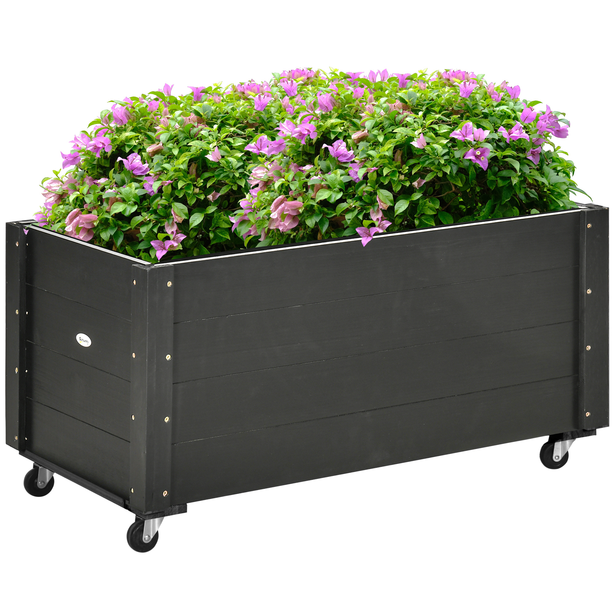 Outsunny verhoogd bed, bloembak met wielen, plantenbak voor tuin, massief hout