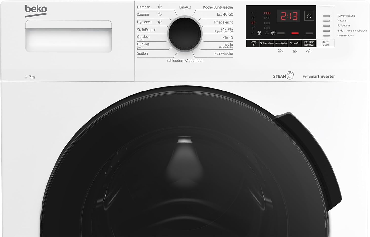 Beko WMC81464ST1 Waschmaschine, Bluetooth, 8 kg, ProSmart Inverter Motor, Dampffunktion, Pet Hair Removal, Watersafe+, Weiß