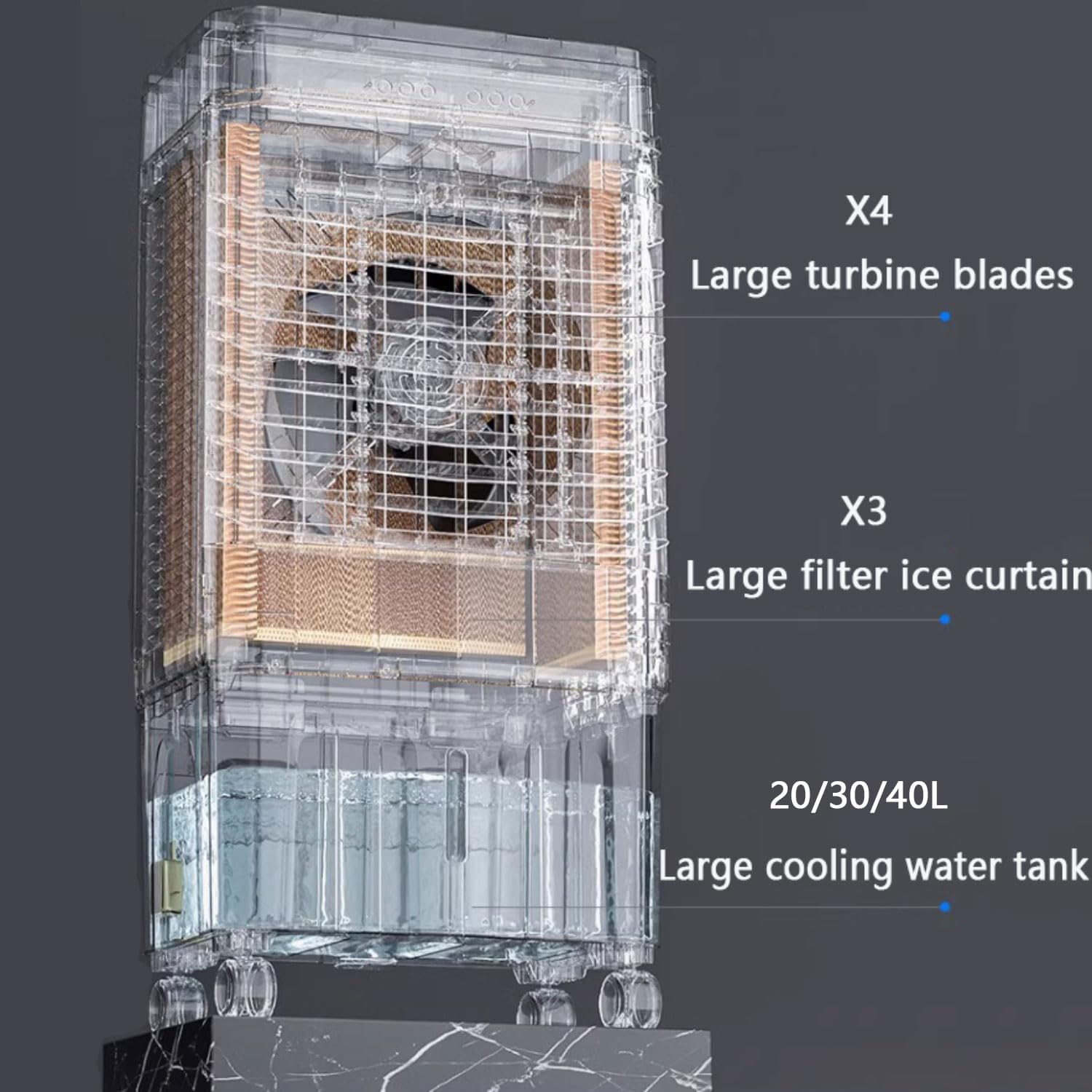 Tragbare Klimaanlage mit 3 Geschwindigkeiten, Oszillierfunktion, extra großer Wassertank, Eisbox-Funktion, Verdunstungskühler für Schlafzimmer und Küche
