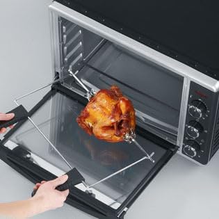 SEVERIN Back- und Toastofen mit Umluftfunktion, Mini Backofen mit Grillrost, Backblech, Drehspie und Pizzastein, vielseitiger Heiluftofen mit 42 L Kapazitt, 1.800 W, schwarz, TO 2058