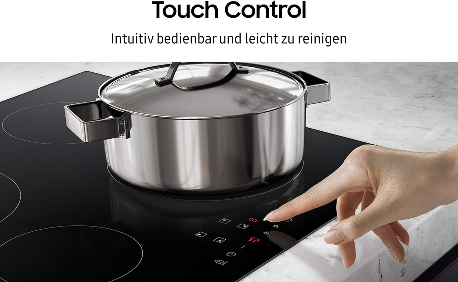Samsung NZ64M3NM1BB Autarkes Induktionskochfeld, 60 cm große Herdplatte aus Glaskeramik, Rahmenlos, 4 Kochzonen mit Touch Steuerung, 9 Leistungsstufen, 4 Booster, Kindersicherung, Schwarz