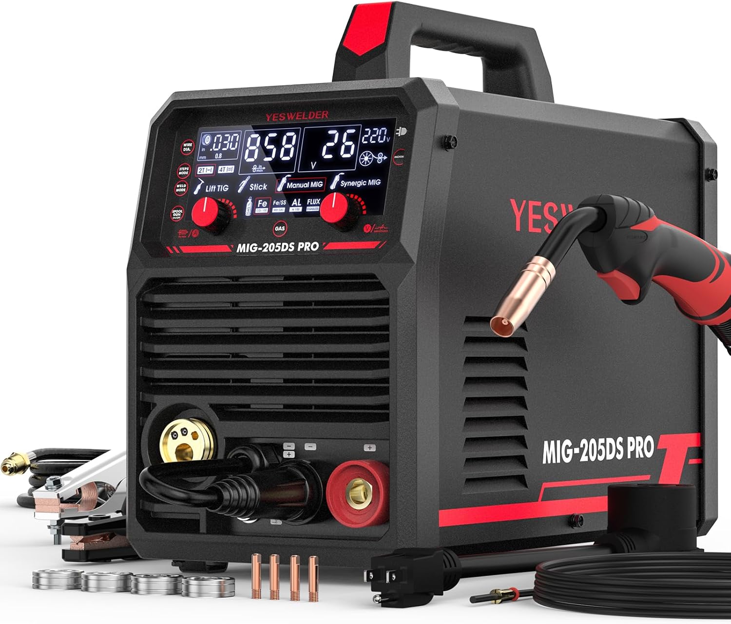 YESWELDER 135Amp MIG Welder,110V Flux Core Welder Flux Core MIG/Lift TIG/Stick 3-in-1 Large LED Digital Display Welding Machine IGBT Inverter Welder FLUX-135PRO