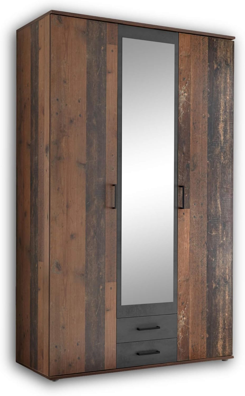 CHICAGO Eleganter Kleiderschrank mit viel Stauraum - Vielseitiger Drehtürenschrank in Old Style & Betonoxid Optik - 120 x 197 x 54 cm (B/H/T)