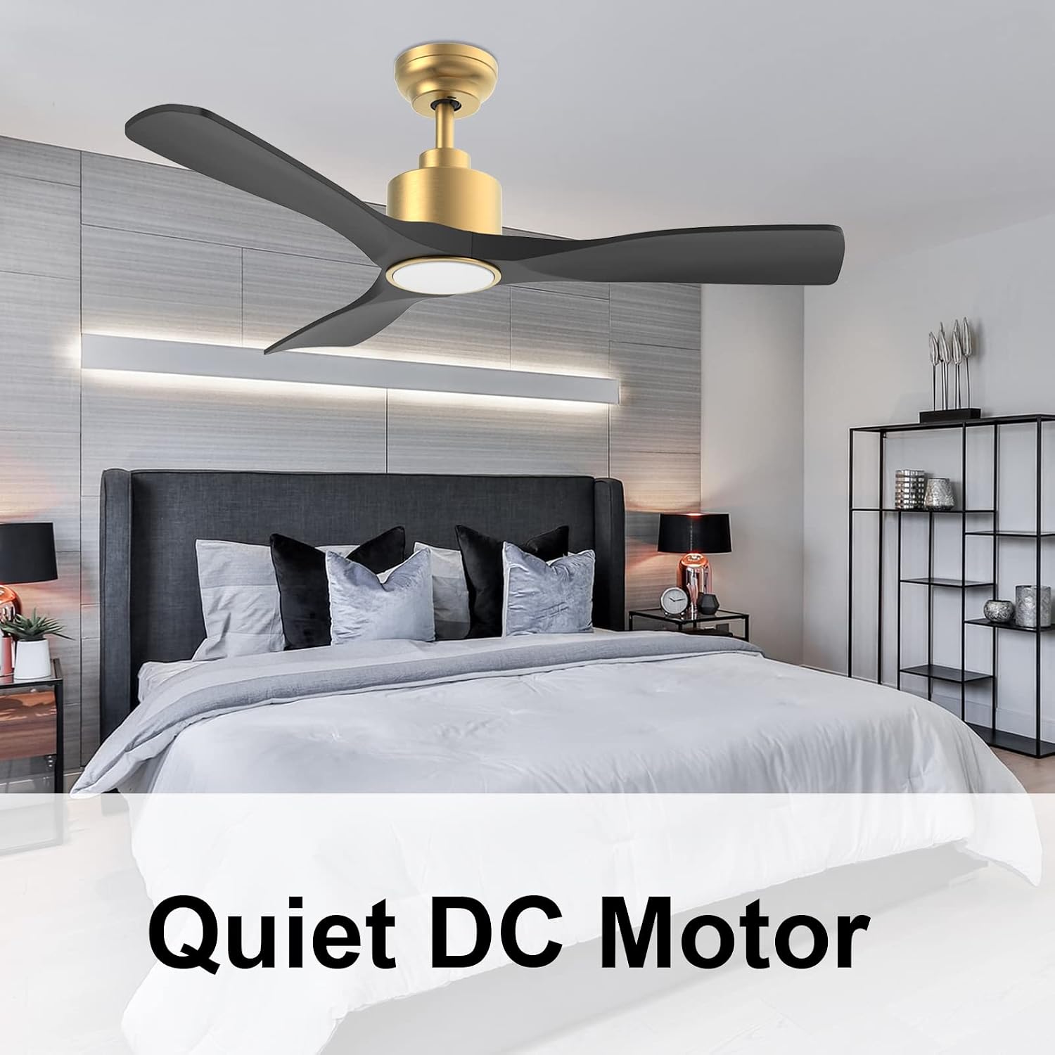 OFANTOP 132 cm elegantes Schwarz-Gold-Deckenlicht mit Lüfter, Alexa-kompatibel, Fernbedienung für Helligkeit und Farbtemperatur, leiser DC-Motor für Wohnzimmer und Küche