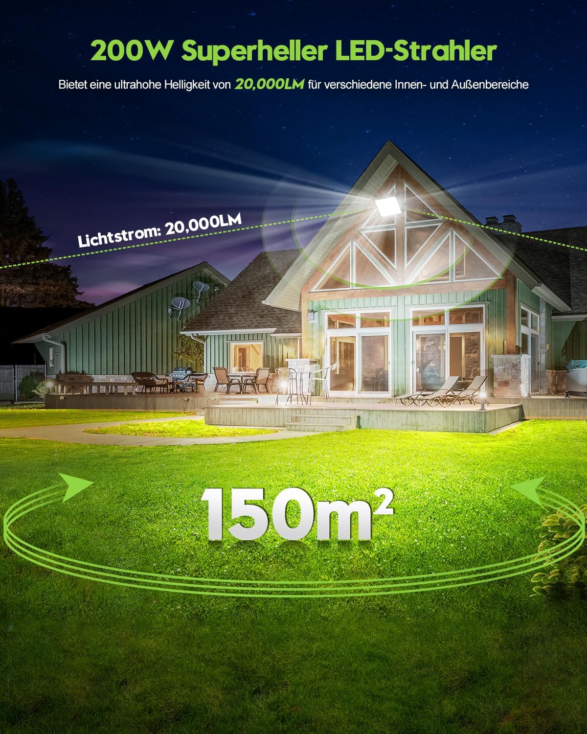 Sararoom Strahler Fluter Flutlicht Scheinwerfer - 10er 200W 272 LED 20000LM Kaltweiß 6500K, IP65 Wasserdichte Flutlichtstrahler Außen-Sicherheitsbeleuchtung für Garten Garage Hof Auffahrt Türen Flur