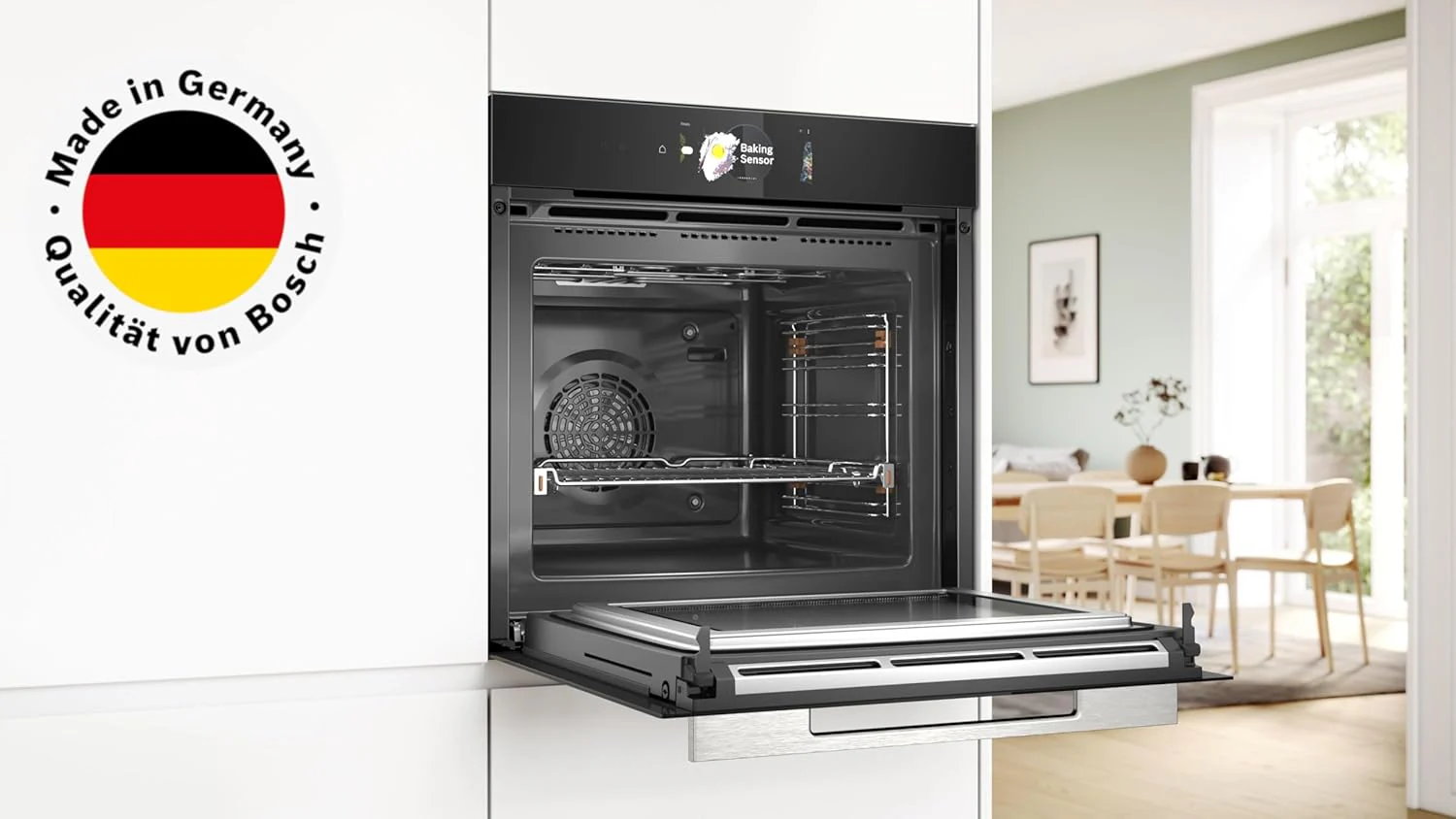 Bosch HMG7361B1, Serie 8 smarter Einbau-Backofen mit Mikrowellenfunktion, 60 x 60 cm, Made in Germany, Schwarz, Air Fry, Digitaler Bedienring, Touchdisplay, Automatikprogramme, Reinigungsunterst��tzung