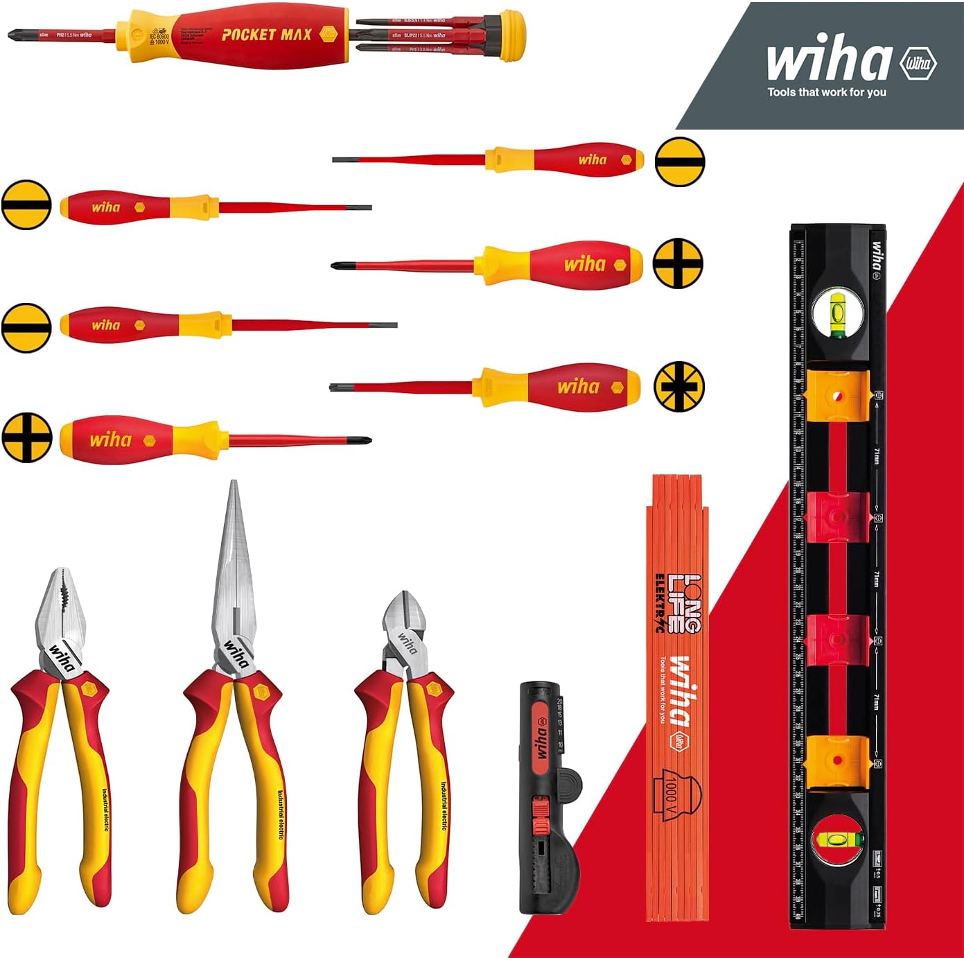 Wiha Lehrlingskoffer für Elektroinstallation 18-teilig VDE I Elektriker Werkzeugkoffer gefüllt I Werkzeug Set für Profi & Azubi I Elektriker Werkzeug