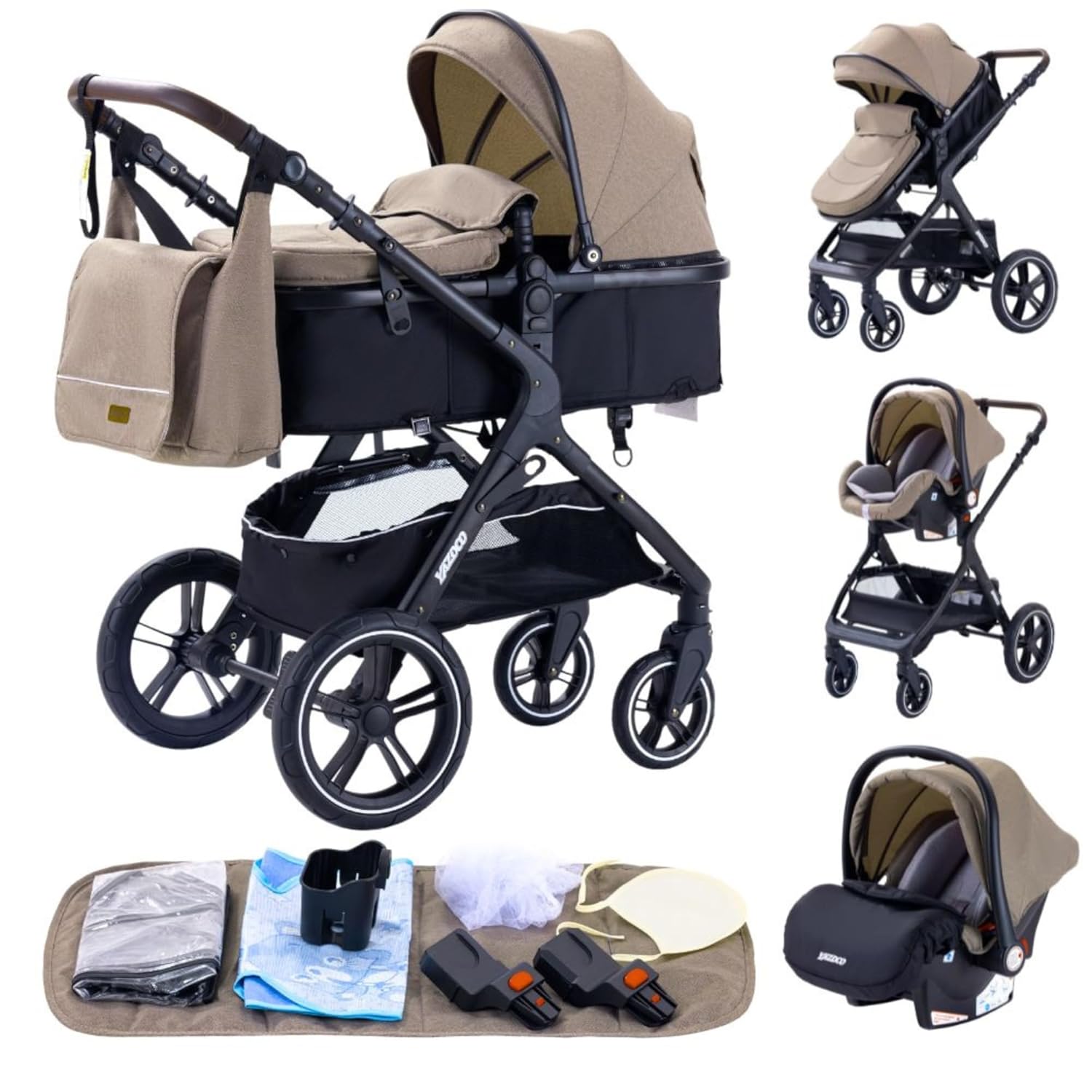 YAZOCO kinderwagen 3 in 1 Buggy Babybett Komplett Set Einem Klick Zusammenklappbarer Kinderwagen, KombiKinderwagen Aluminiumrahmen für Neugeborene (Schwarz)