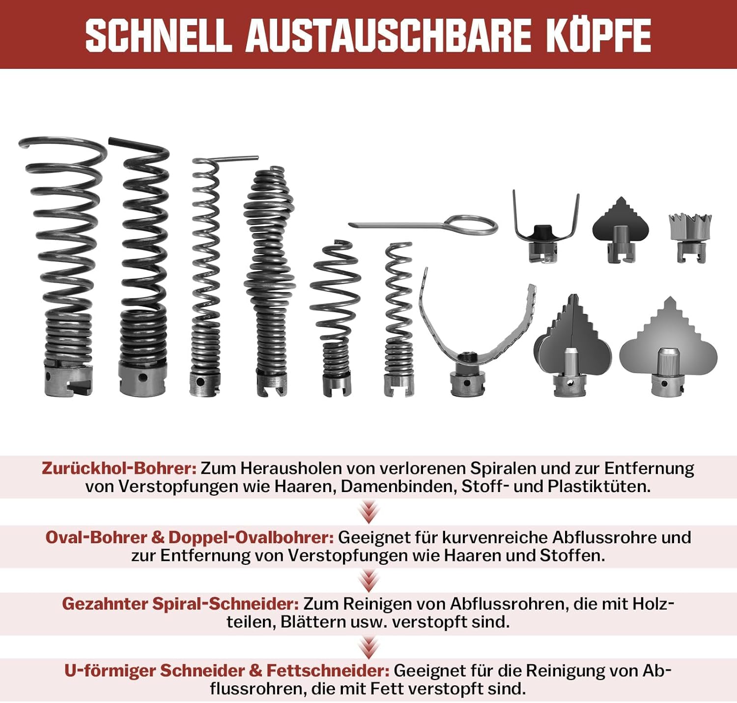 850W Elektrische Rohrreinigungsmaschine Satz zum Ø20-200mm Rohrleitungen [Spirale 33m x Ø16 mm + 14m x Ø22mm, 5m x Ø10mm], Rohrreinigungsgerät Set Rohrreiniger Reinigung Abflussreiniger, 450U/M