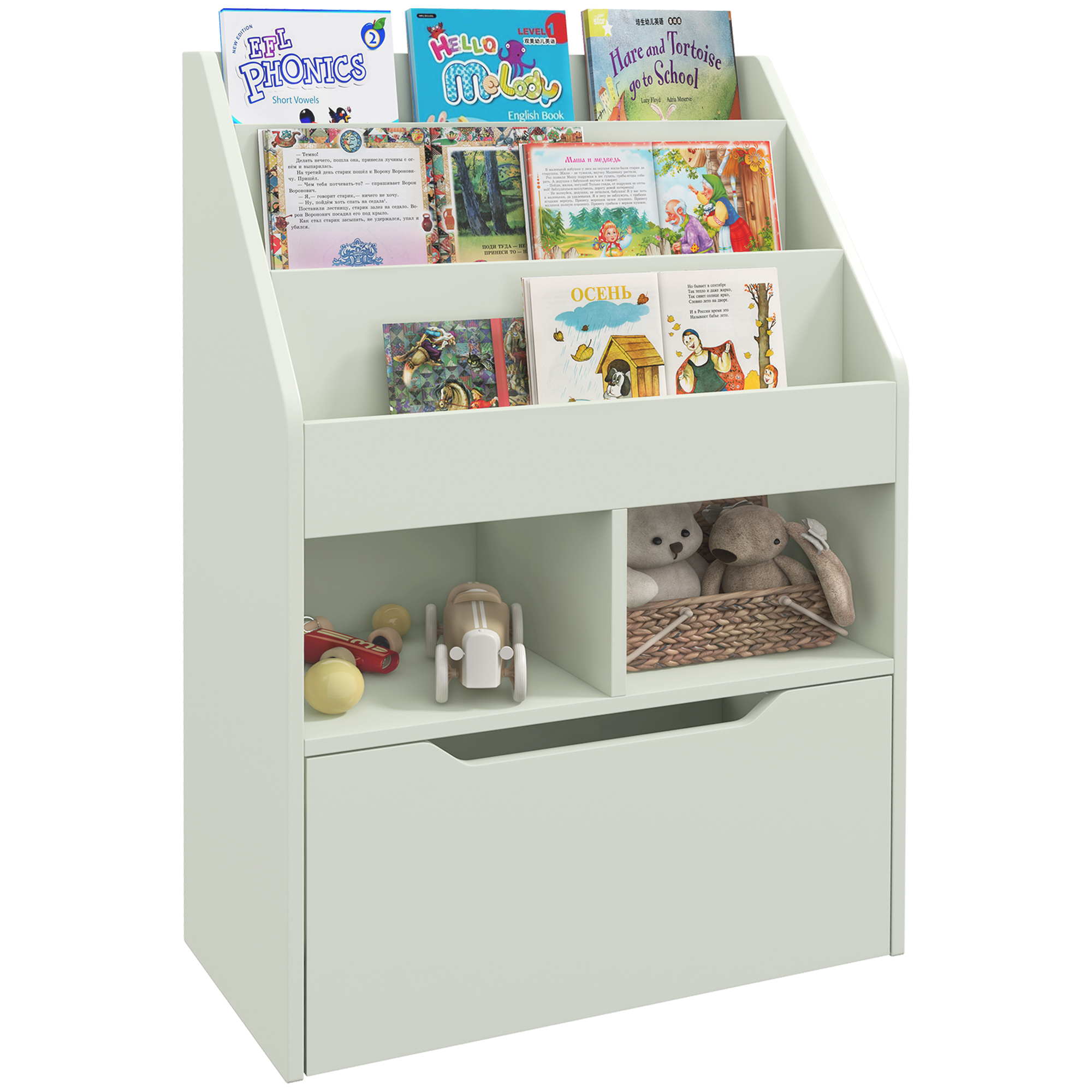 Kinderrek met Lade, Boekenrek met Vakken, 60 x 29,9 x 90 cm, Groen
