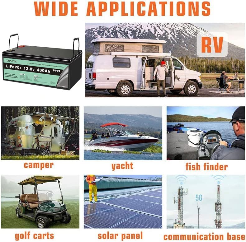 LiFePO4 Batterie 12V 400Ah, Lithium Eisenphosphat anstelle von Auto AGM oder Deep Cycle-Batterie, für Wohnmobil, Boot, Solaranlage, usw
