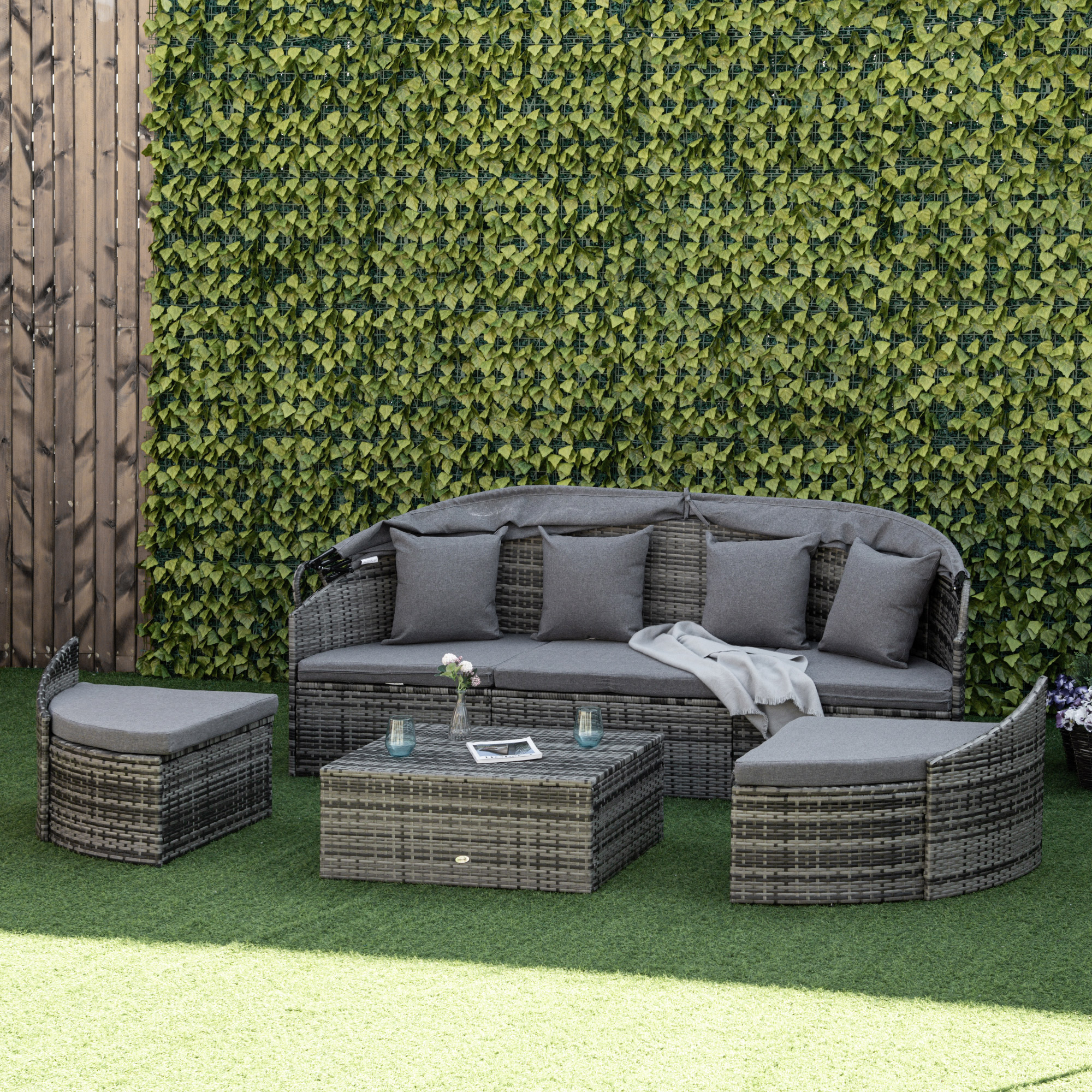 Outsunny rotan zonne-eiland 4-delig 230 cm x 145 cm x 80 cm