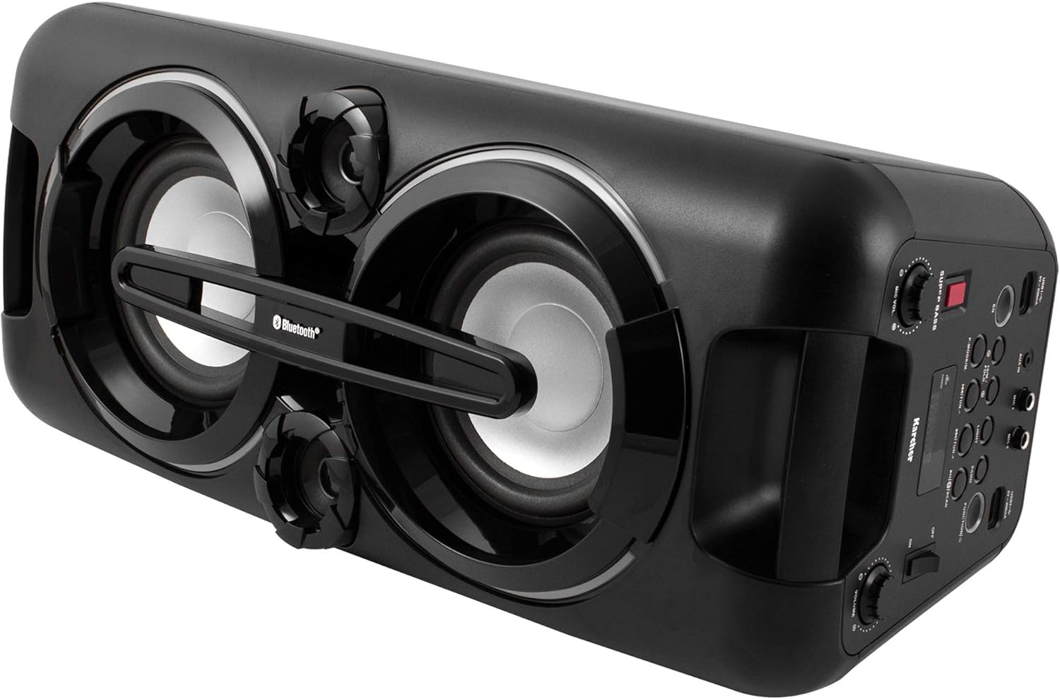 Karcher PS 4460 PartyBox in schwarz, Tragbarer Bluetooth Lautsprecher gro, Party Musikbox mit kraftvollem Bass und Lichteffekten, Mobile Box mit Akku, mit Radio, USB, inkl. Mikrofon