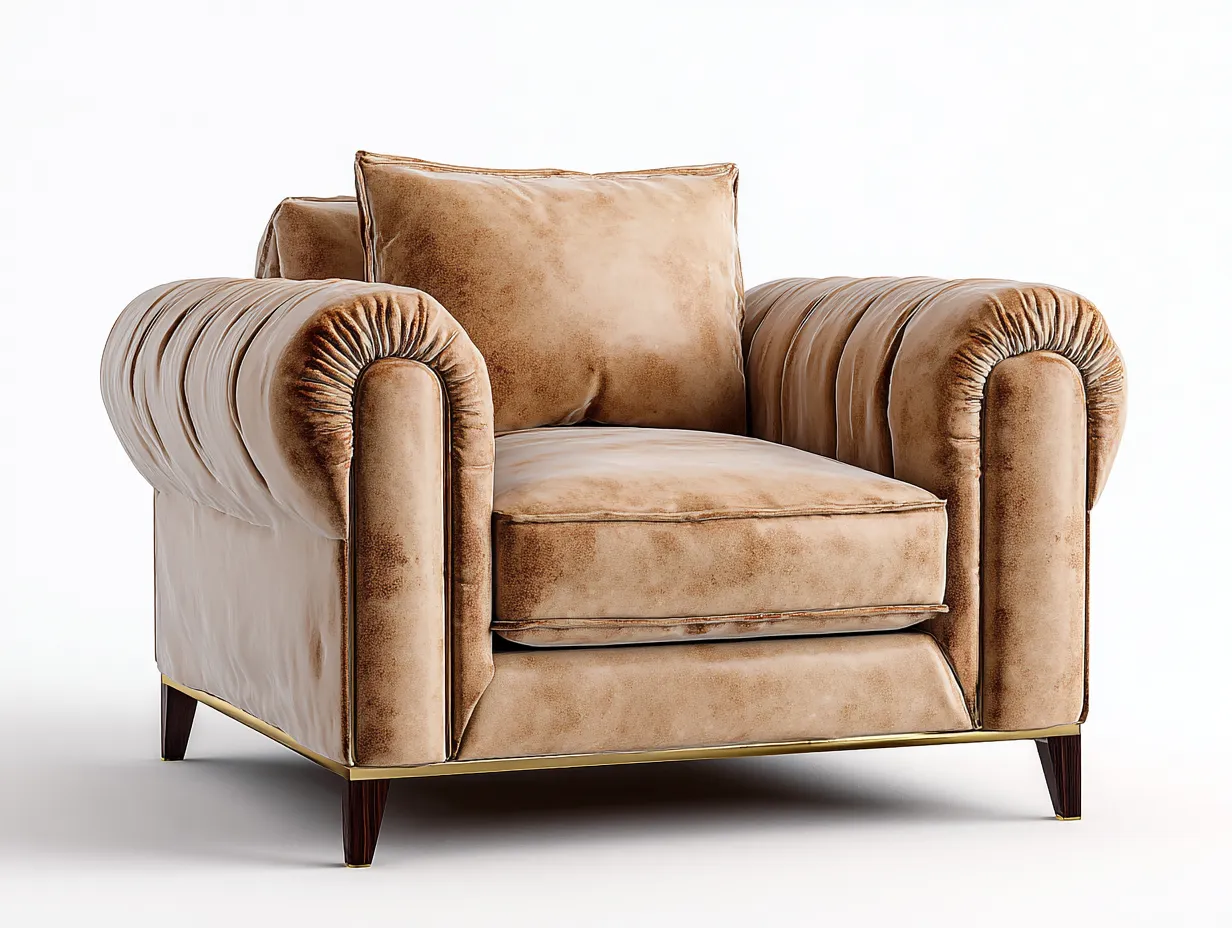 Sessel-Samt-Holz-Metall-92 x 94 x 86 cm-Beige-Modern