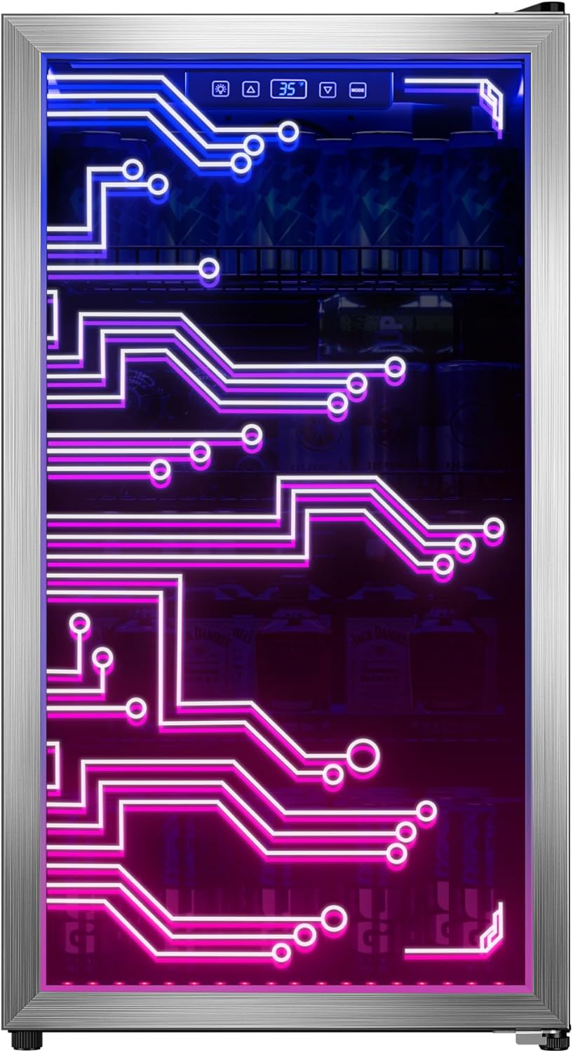 Gaming LED Beverage Refrigerator, 120 Cans, Cyberpunk Style
