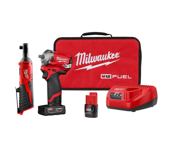 2554-22-2457-20 M12 FUEL 12V Lithium-Ion Brushless Cordless Stubby 3/8 in. Impact Wrench Kit with M12 3/8 in. Ratchet