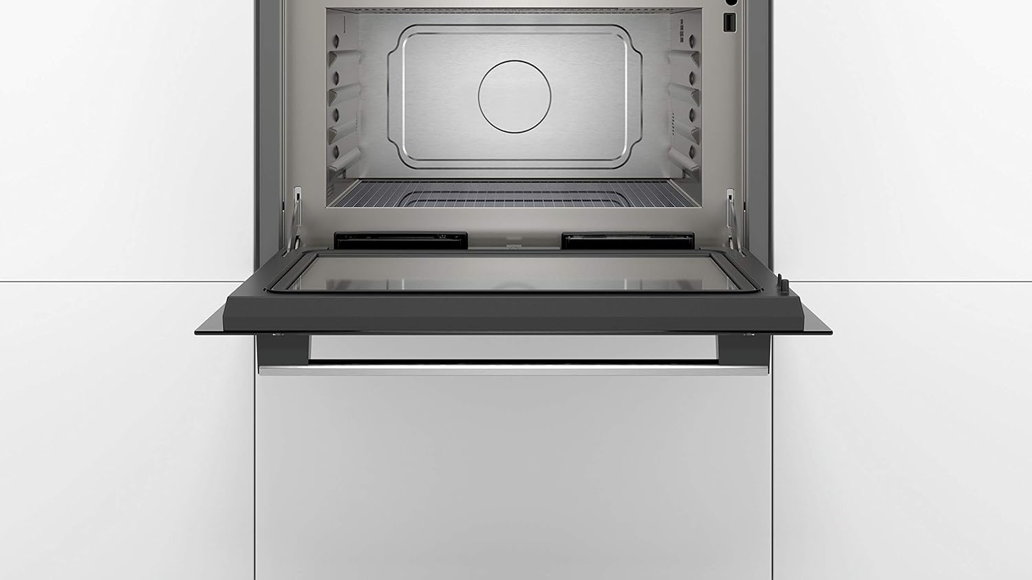 Bosch BFR634GS1 Serie 8 Einbau-Mikrowelle, Türanschlag Rechts, AutoPilot 7 Automatikprogramme, Reinigungsunterstützung, TFT-Touchdisplay, LED-Beleuchtung gleichmäßige Ausleuchtung, 38 x 60 cm, 900 W