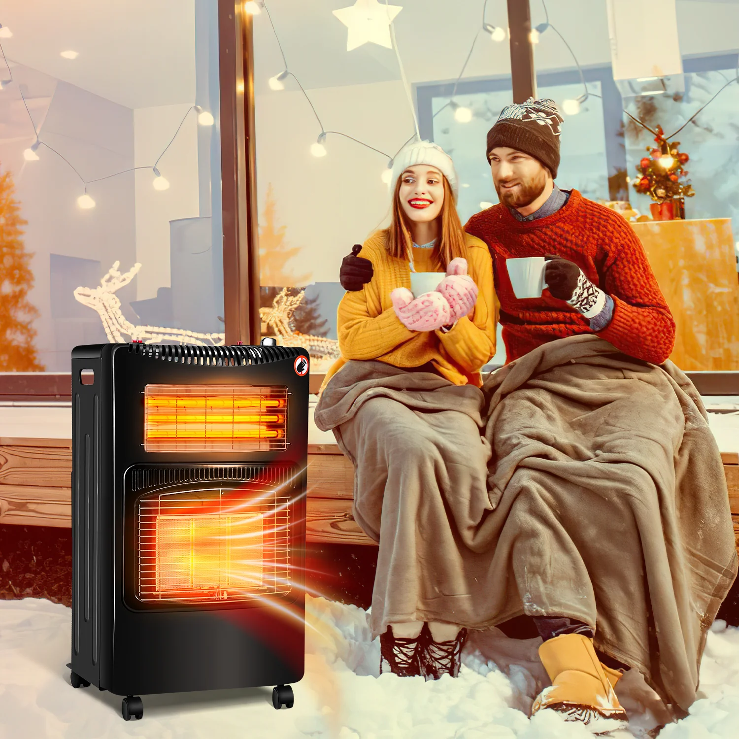 Sonnewelt Gasheizung 4200w und 1260w Gas-Elektro-Heizgert mit Gasdruckregler, Gasschlauch, Gasflaschen Adapter