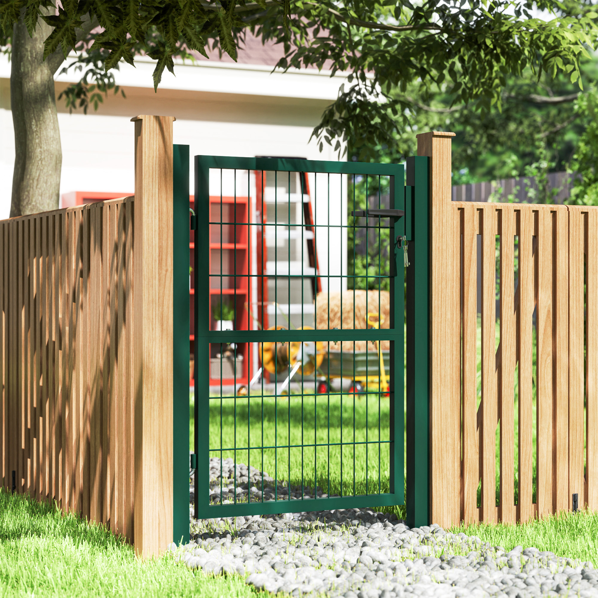 Outsunny Tuinhek van Staal met Handvat en Afsluitbaar Slot 97x170cm Groen