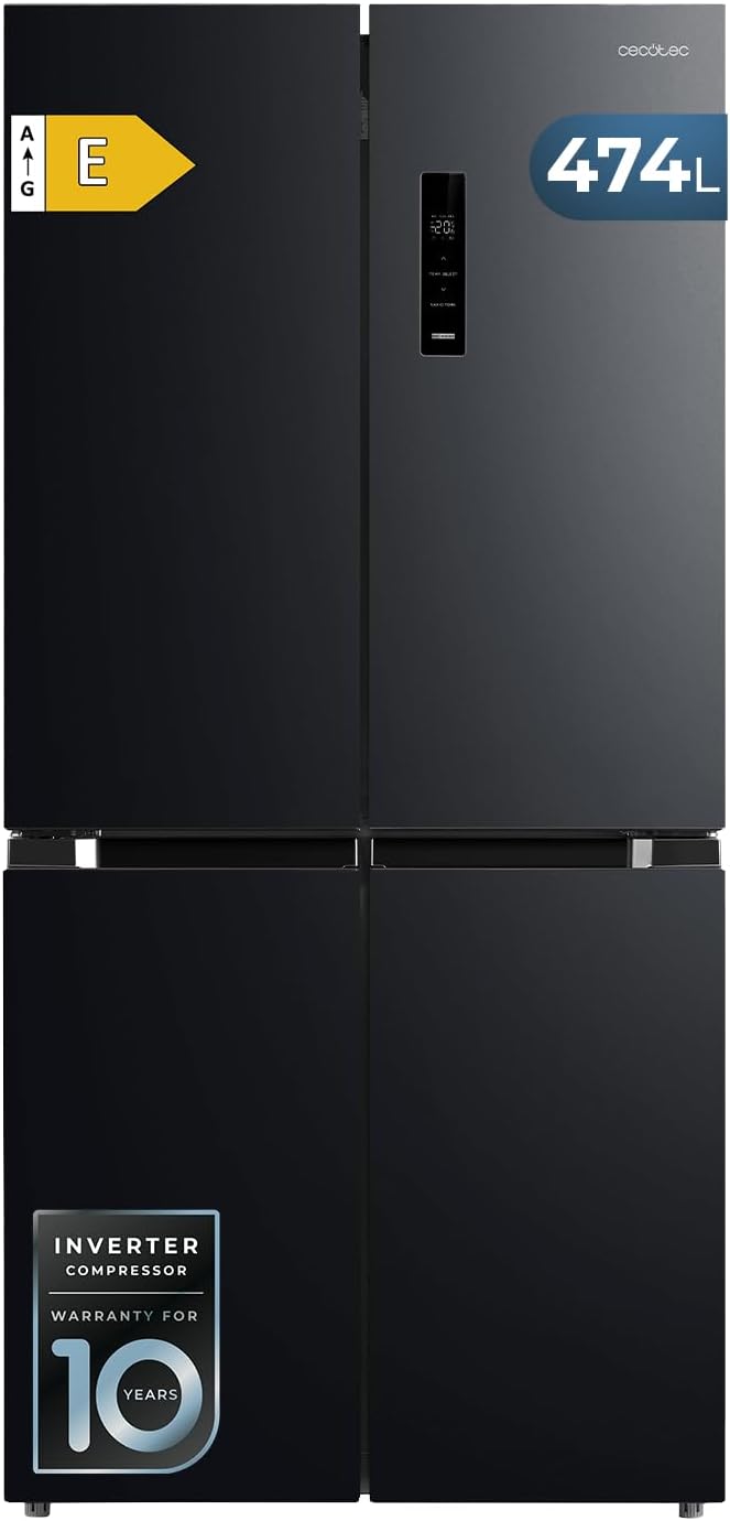 Cecotec CoolMarket 4D 394 Dark E. 394 Kühlschrank Total No Frost Total No Frost Bolero 394 Liter, Höhe 170 cm und 70 cm Breite, variable Schublade, Kompressor Inverter, Antibakteriell