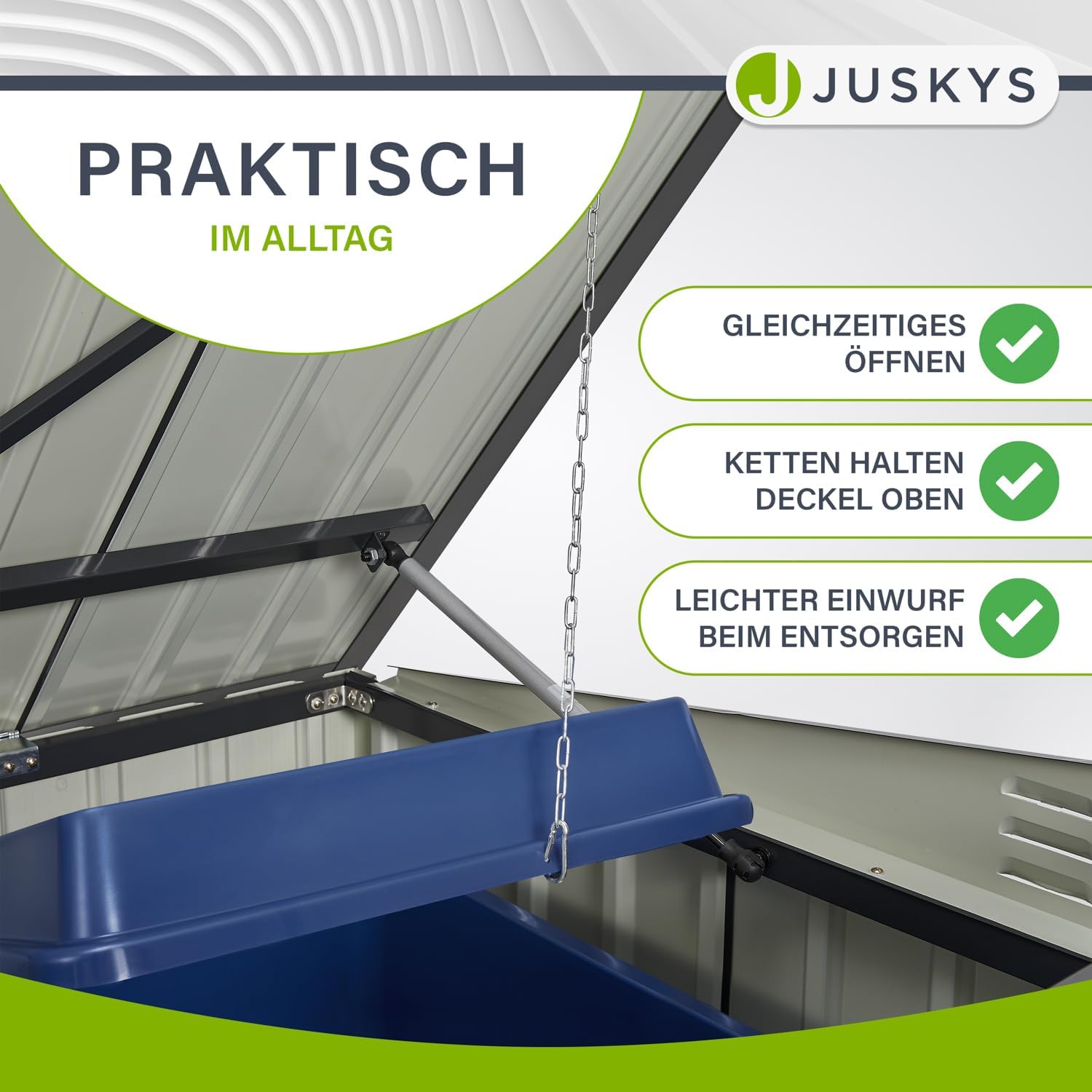 Juskys 3er Mülltonnenbox Namur 3 x 120 Liter Tonnen - 2m² - 2 Türen - Metall Mülltonnenverkleidung Müllbox Müllhaus Aufbewahrungsbox