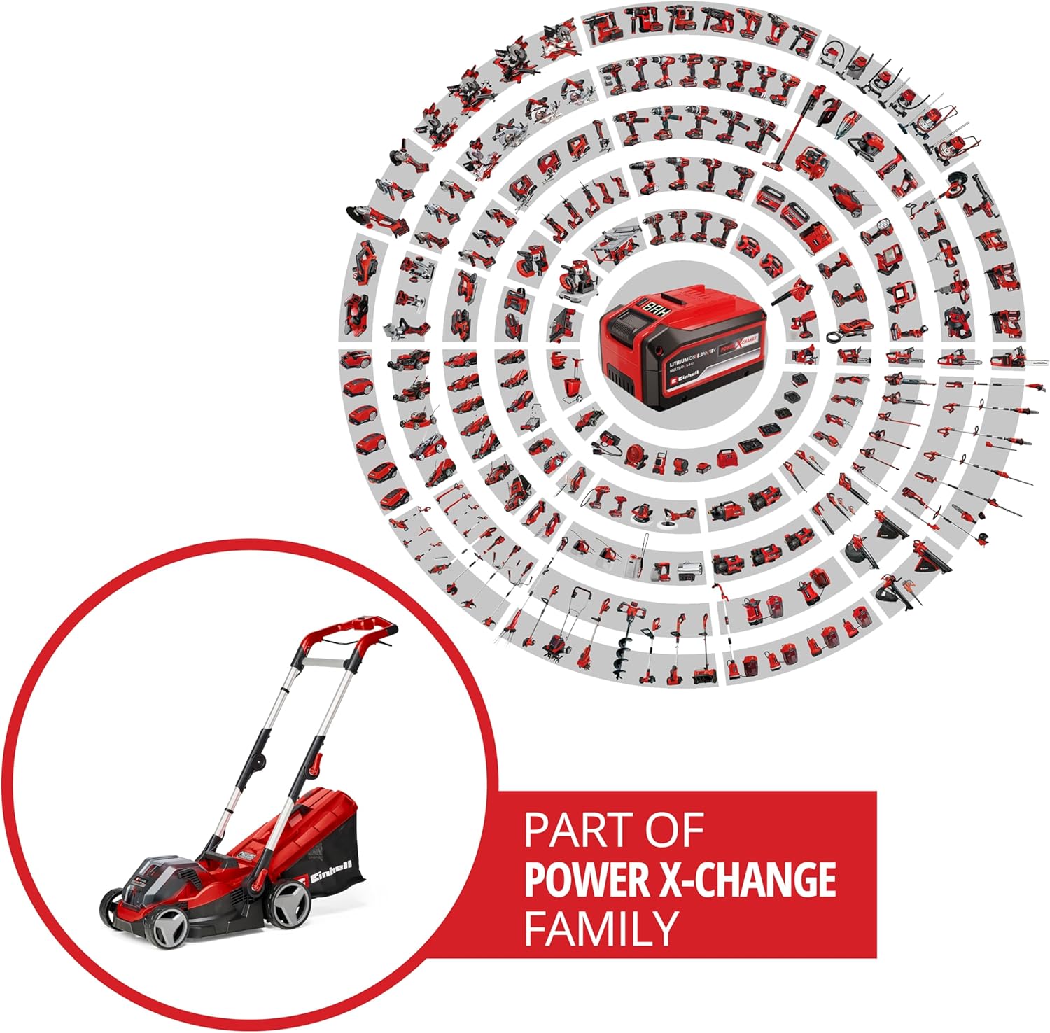 Einhell Akku-Rasenmäher RASARRO 36/42 Kit Power X-Change (36V, 42 cm Schnittbreite, bis 725 m², Brushless, 50L Fangkorb, Mulchfunktion, inkl. 2x 5,2Ah + 1x Twincharger)
