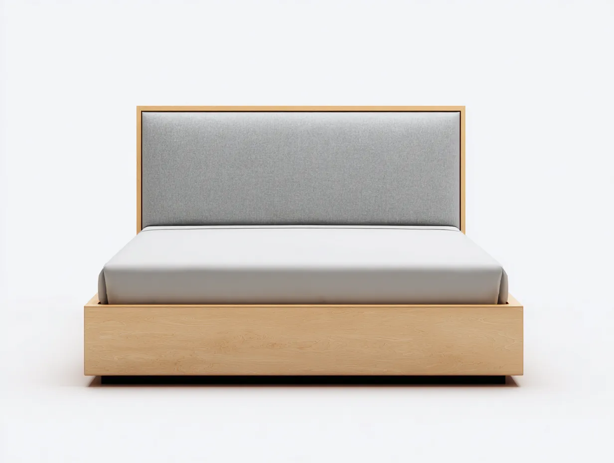 Doppelbett-Holz-Stoff-206x186x108 cm-Natur-Grau-Minimalistisches Design