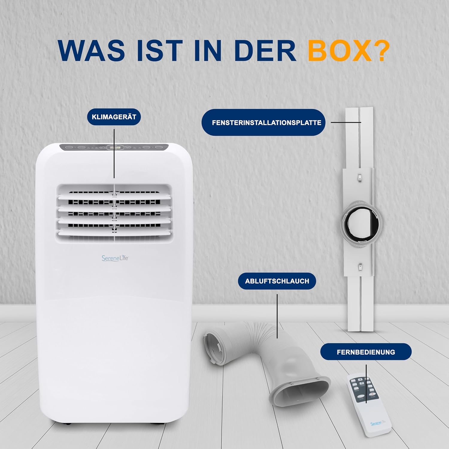 SereneLife Mini Klimaanlage mobil, 3-in-1 mobiles Klimagerät mit Abluftschlauch – Luftkühler, Luftentfeuchter & Ventilator, Air conditioner – 9.000 BTU, 1,5L Feuchtigkeit/Stunde, kühlt Räume bis 42 m2