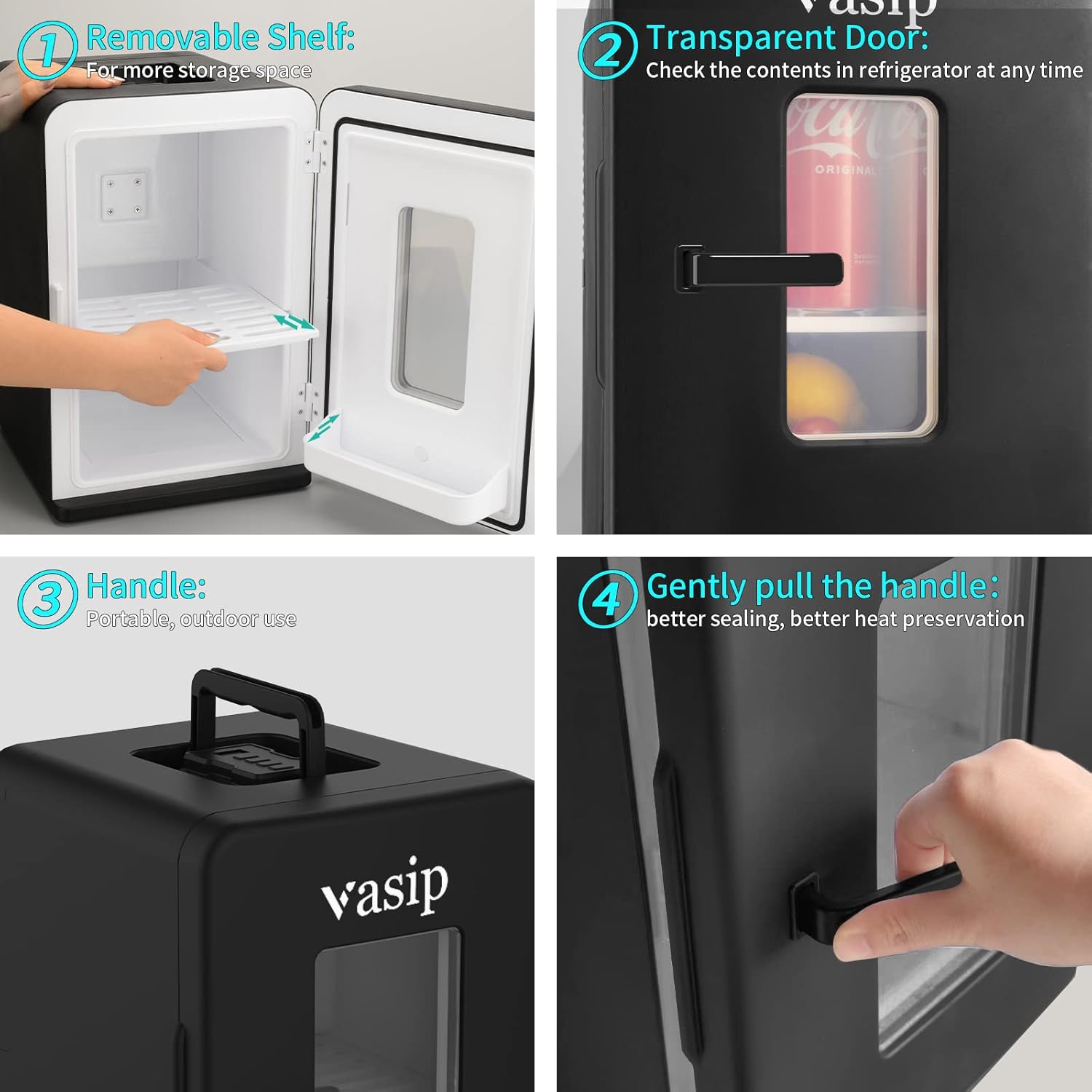 Vasip Mini Fridge 15 L, Portable with Cooling and Heating Function, Small Drinks Fridge for Home, Office, Camping and Car (AC/DC)