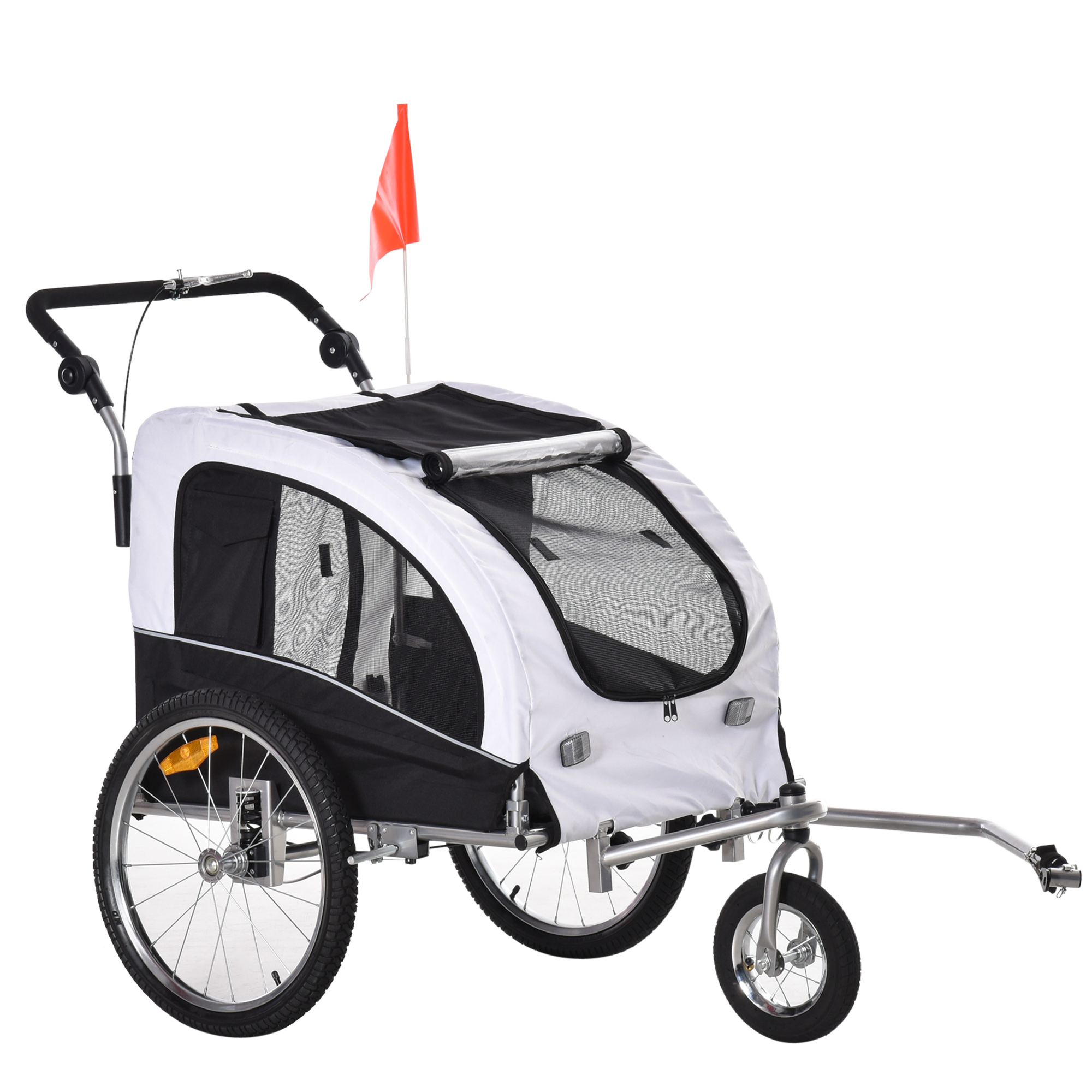 PawHut 2 in 1 hondenaanhanger fietskar jogger vlag regenhoes voor honden Wit