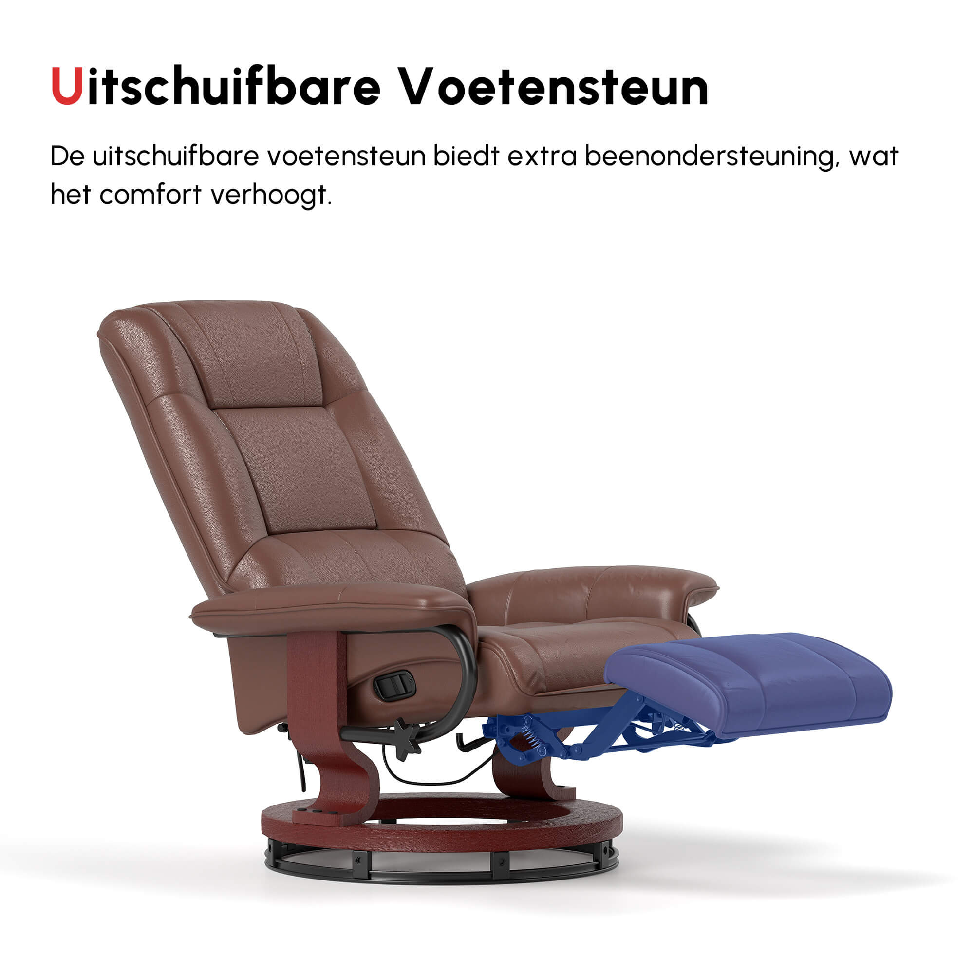 Relaxstoel, 145�� kantelbaar, Verstelbare Voetensteun, Kunstleder, 360�� Draaibaar, tot 120 kg, Bruin
