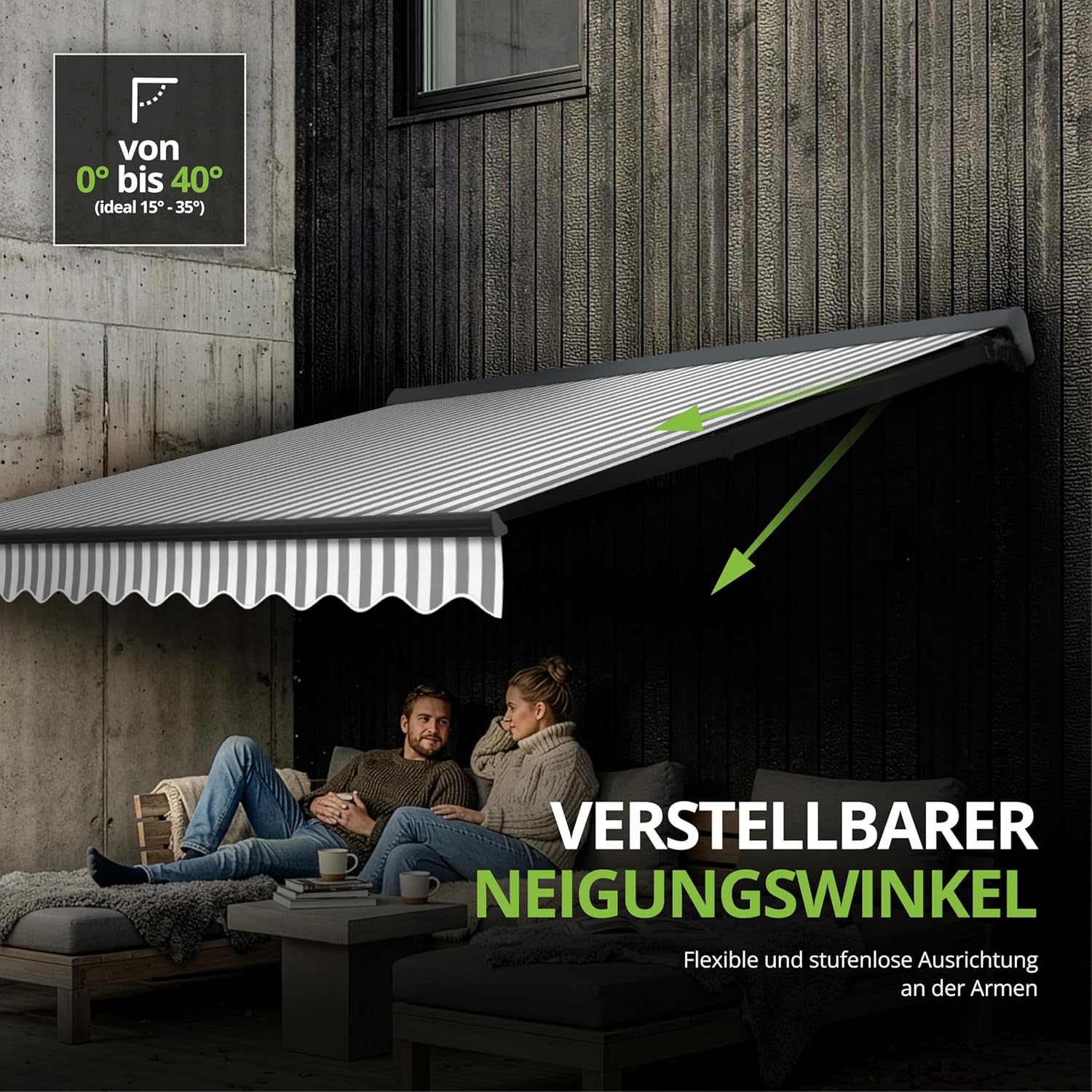 Eclipse Kassettenmarkise Halbkassette Gelenkarm Sonnenschutz Markise Sonnenmarkise Balkonmarkise manuell Standard 2,5 x 2,0 m m Stoff 280g/m² Polyester (PE) UV-Schutz 50+, Markisentuchfarbe: Grau-Weiß