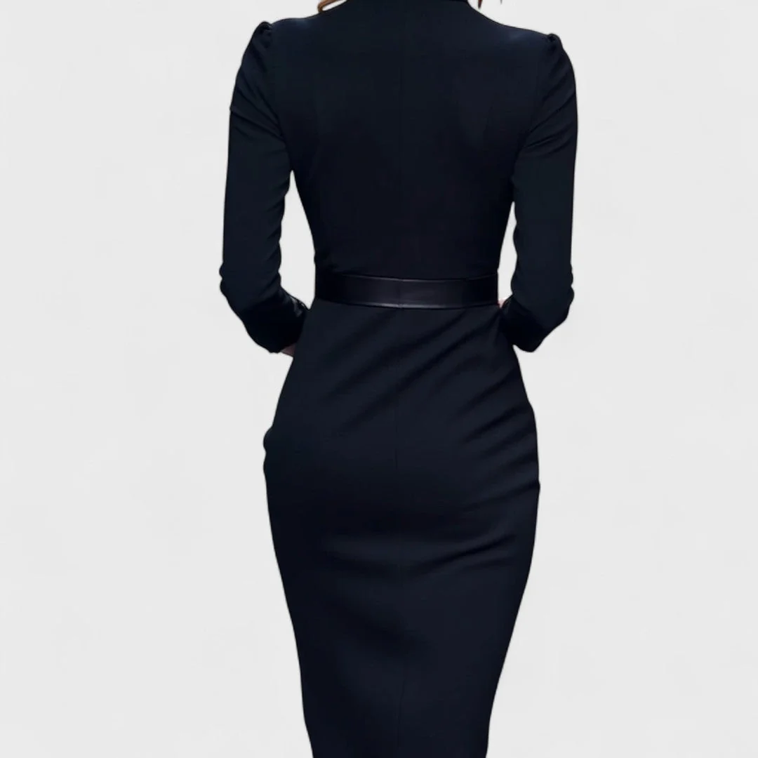 Elegantes Damenkleid mit G��rtel und Stehkragen