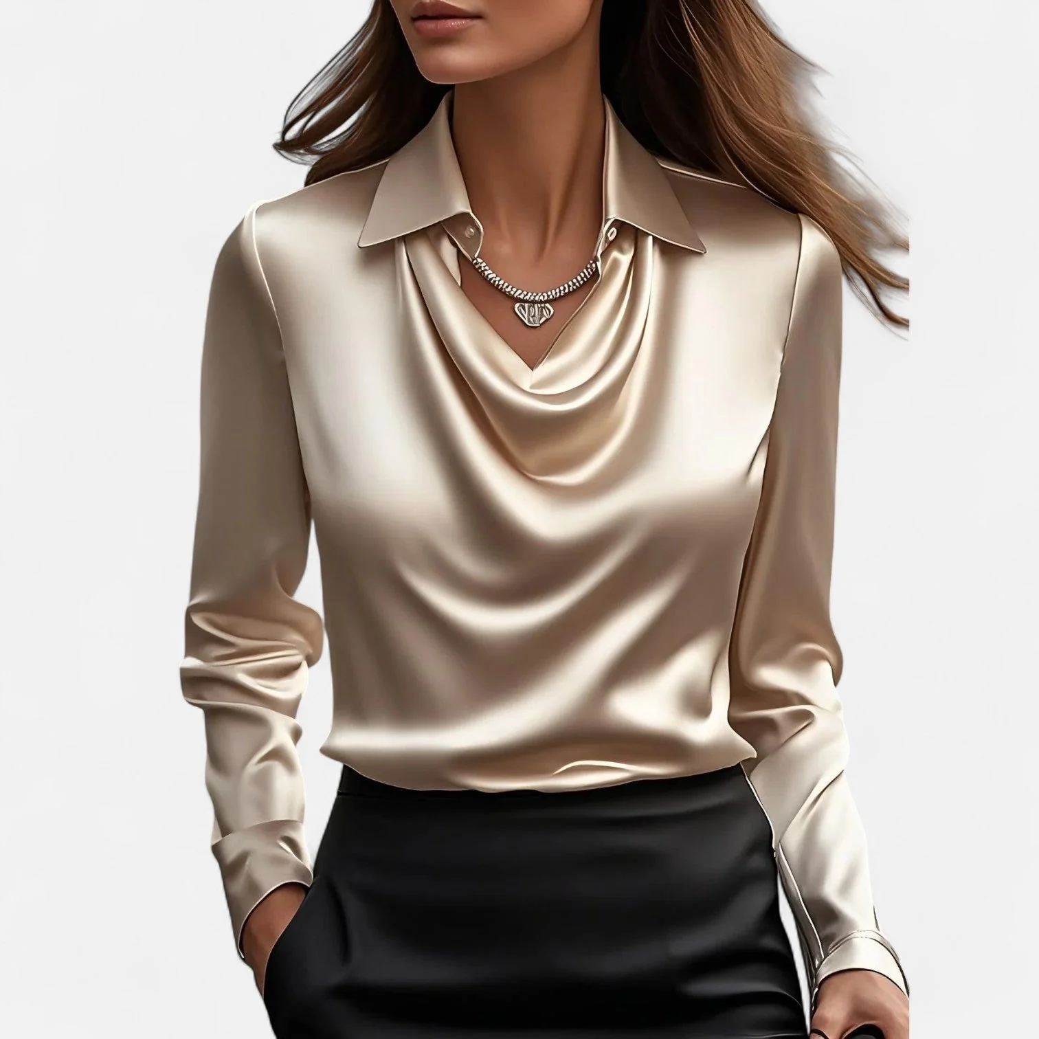 Satinbluse mit Wasserfallausschnitt f��r Damen �C Elegantes Design & Zeitloser Stil