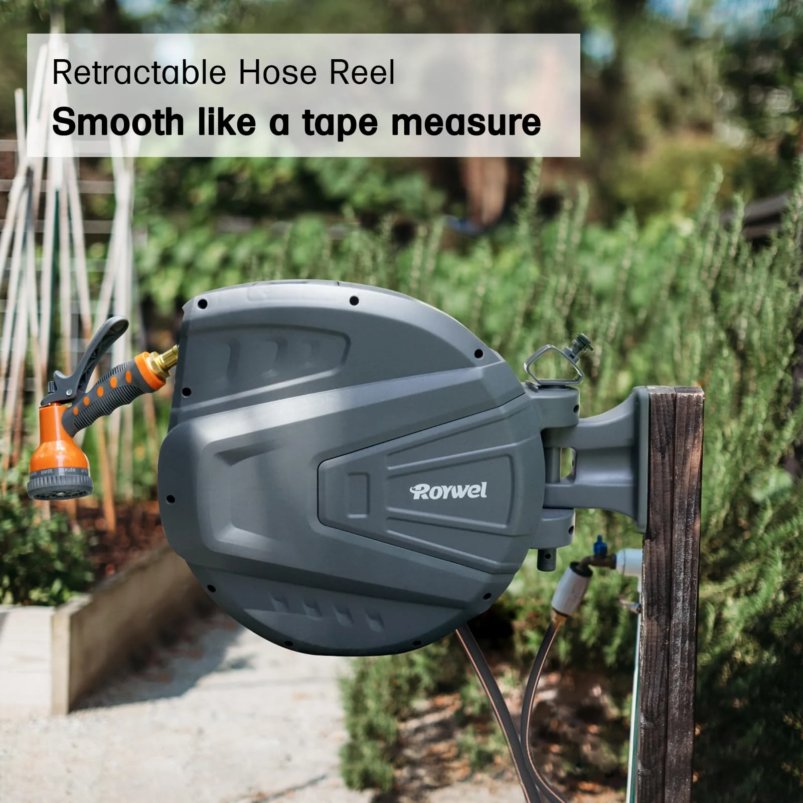 Roywel Garden Hose Reel with Retractable Hose 65ft x 1/2
