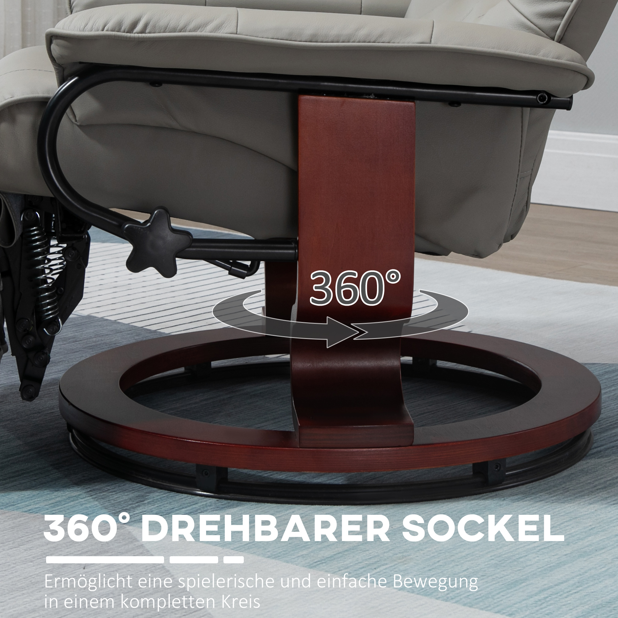 Relaxstoel Televisiestoel Ligstoel Kunstleder 360�� Draaistoel 145�� Kantelbaar Grijs 78 x 87 x 100 cm