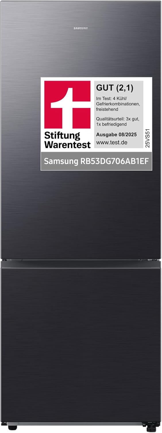 Samsung RB53DG706AB1EF Kühl-Gefrierkombination, 203 cm, 538 l, Extra breit (75 cm), Kühlschrank mit Gefrierfach, Wifi & AI Energy Mode, Twin Cooling+, Twist Ice Maker, Premium Black Steel