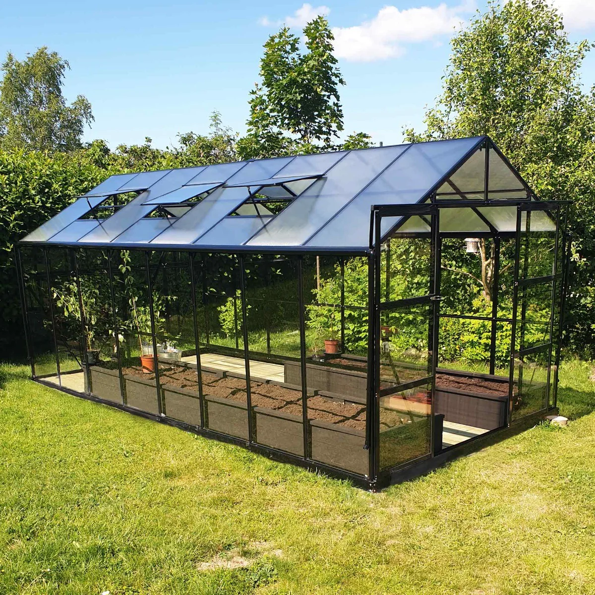 Metalcraft Gewchshaus, 12,7m, 4mm Sicherheitsglas, schwarz