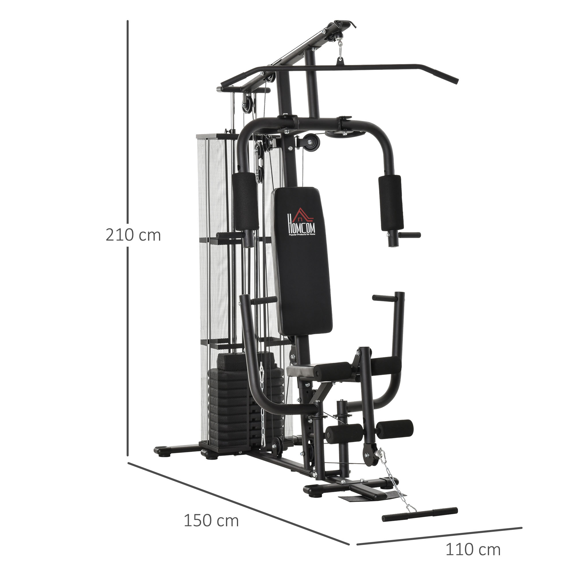 Gym Krachtstation Fitnessstation Multigym Fitnesscentrum Fitnessapparatuur incl. gewichten Latzug Beincurl Metaal PU-kunstleer zwart 150 x 110 x 210 cm