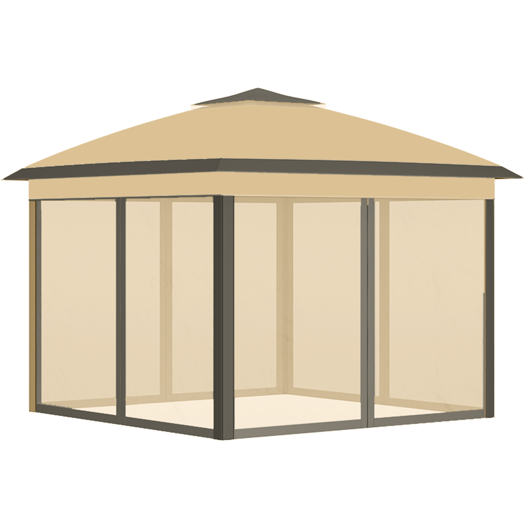 Opvouwpaviljoen, Tuinpaviljoen, Metalen en Stoffen Overkapping, Netgordijnen, Afvoergaten, 330L x 330B x 288H cm, Beige